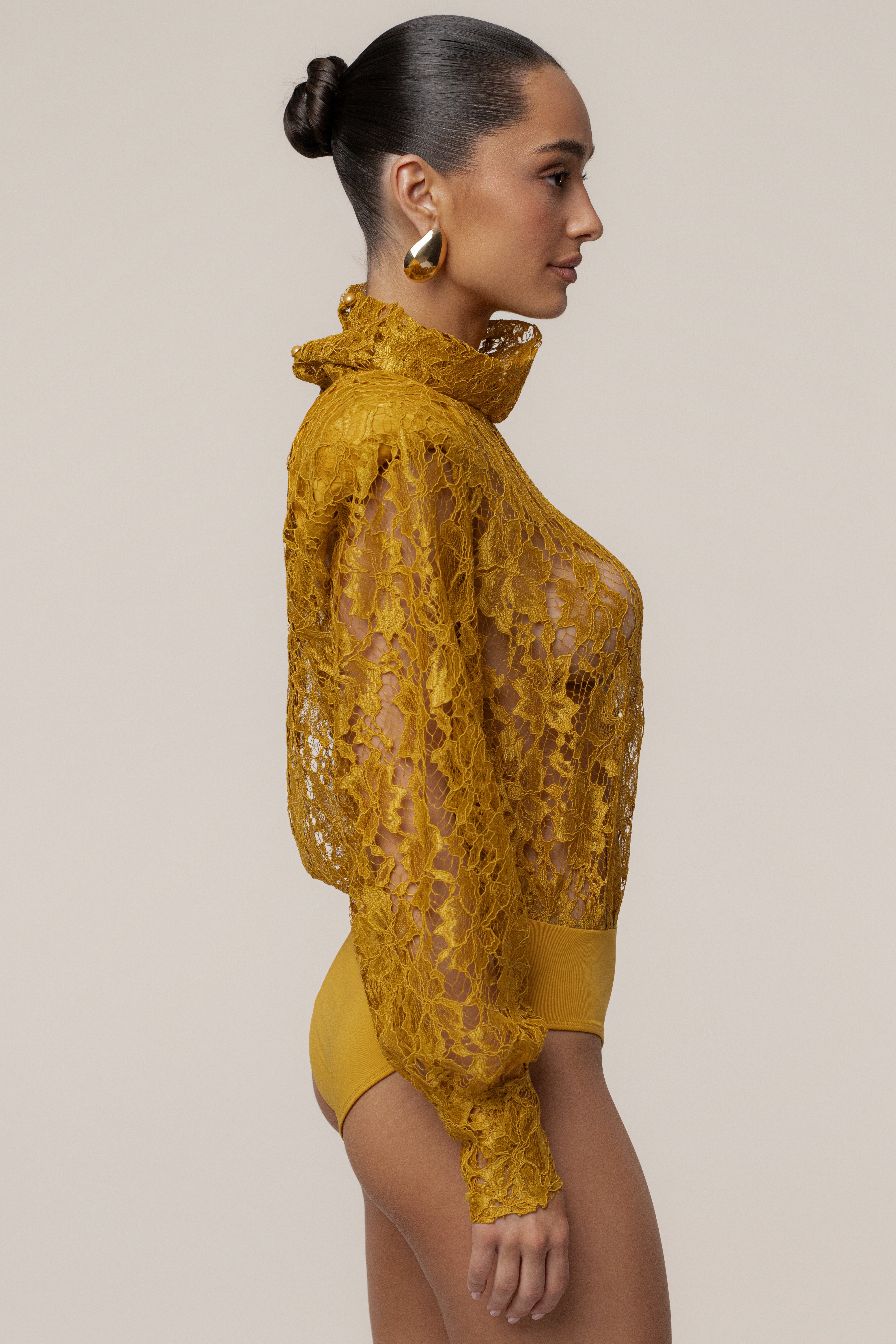 PRE-ORDER Mustard Devotion Lace Bodysuit & Skirt Set