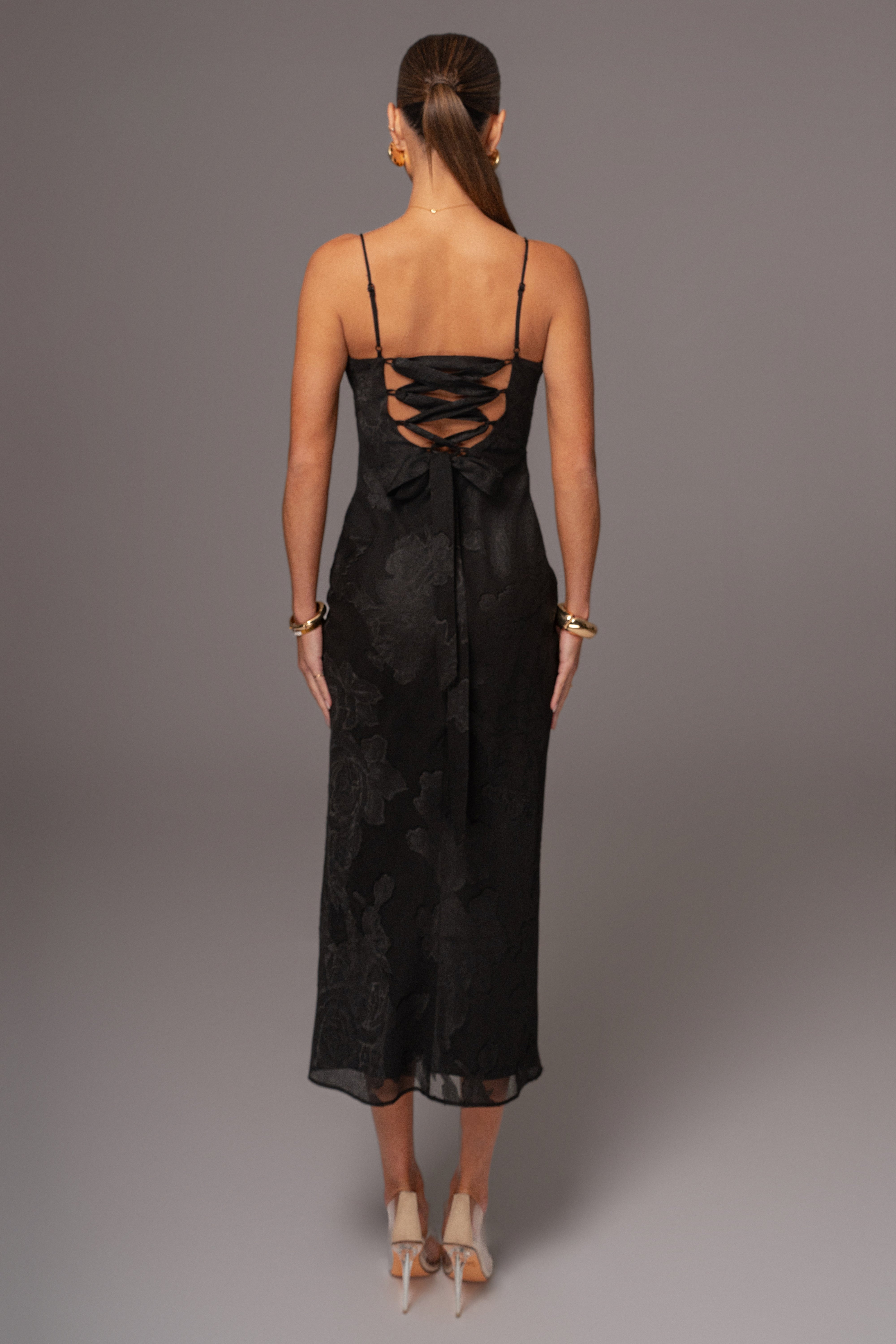 Black Midnight Magic Midi Dress - JLUXLABEL