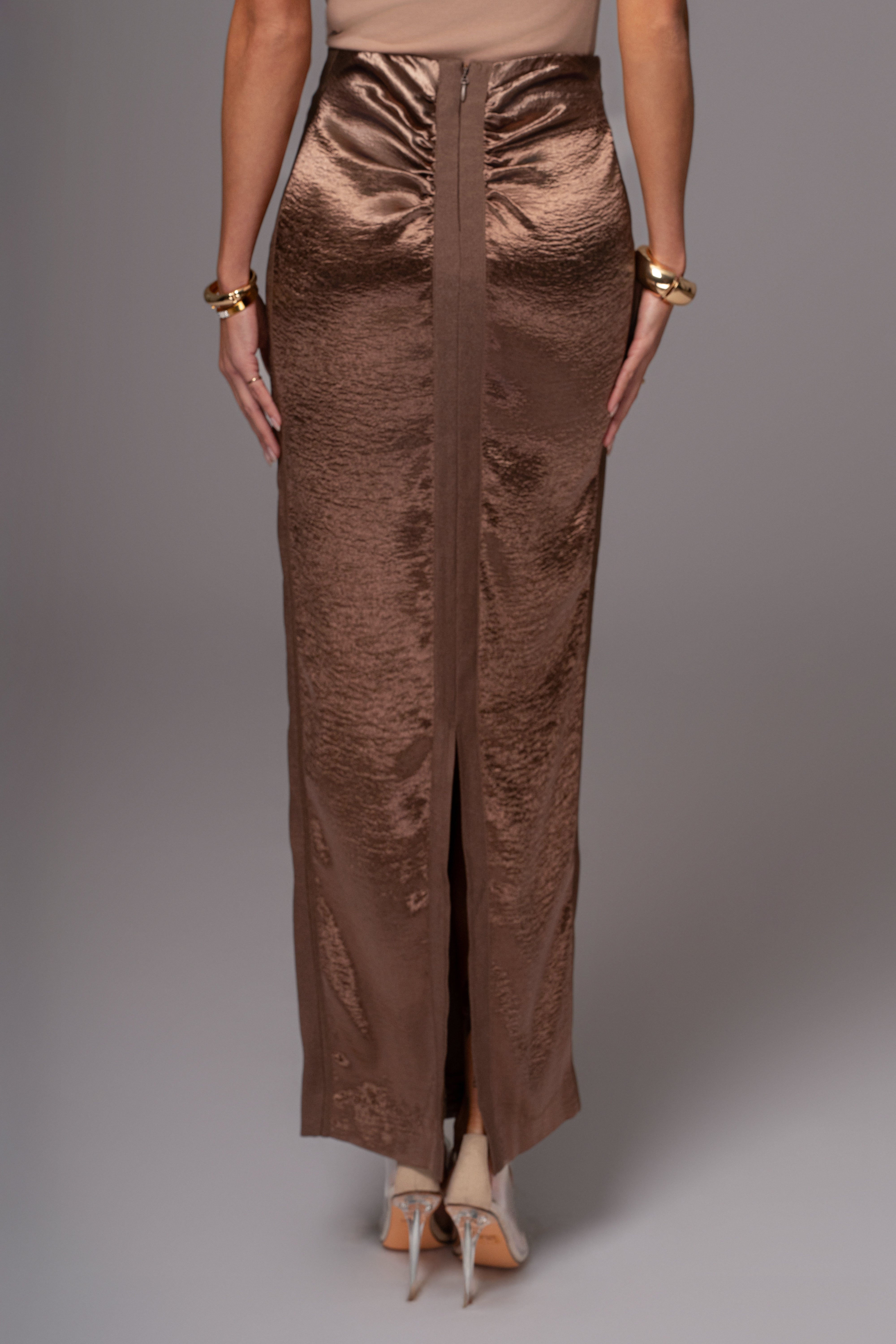 Chocolate Nora Satin Maxi Skirt - JLUXLABEL