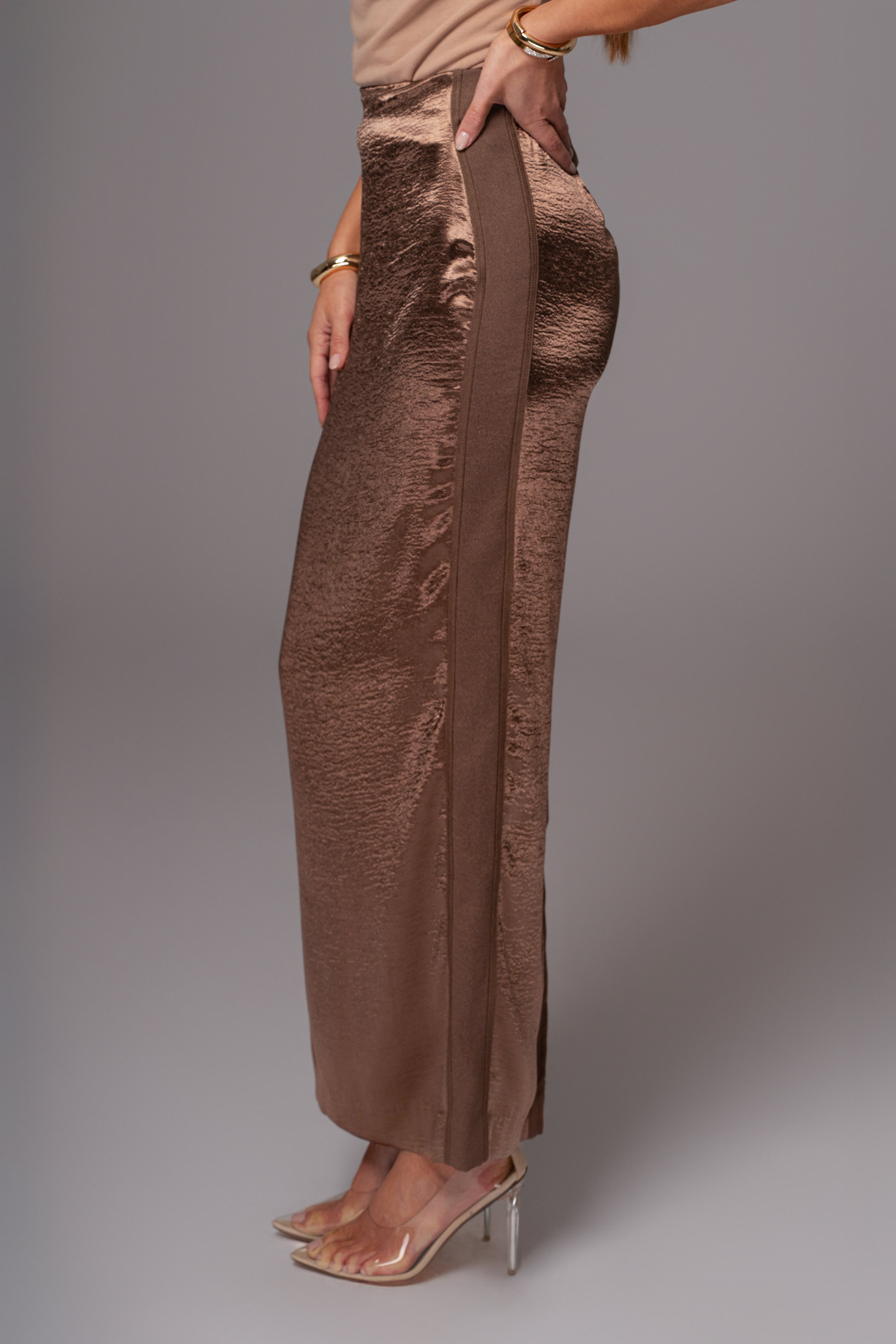 Chocolate Nora Satin Maxi Skirt - JLUXLABEL