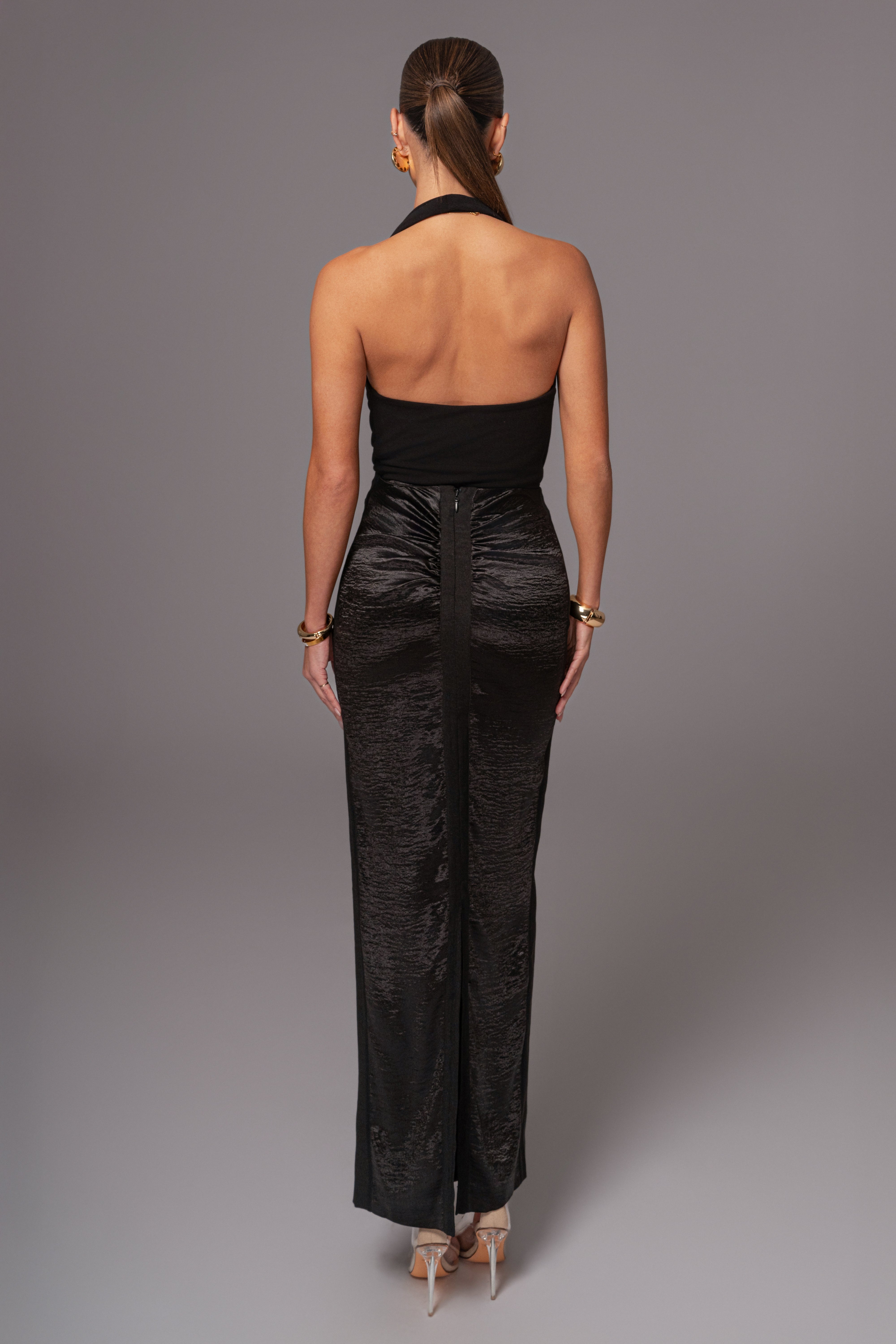 Black Nora Satin Maxi Skirt - JLUXLABEL