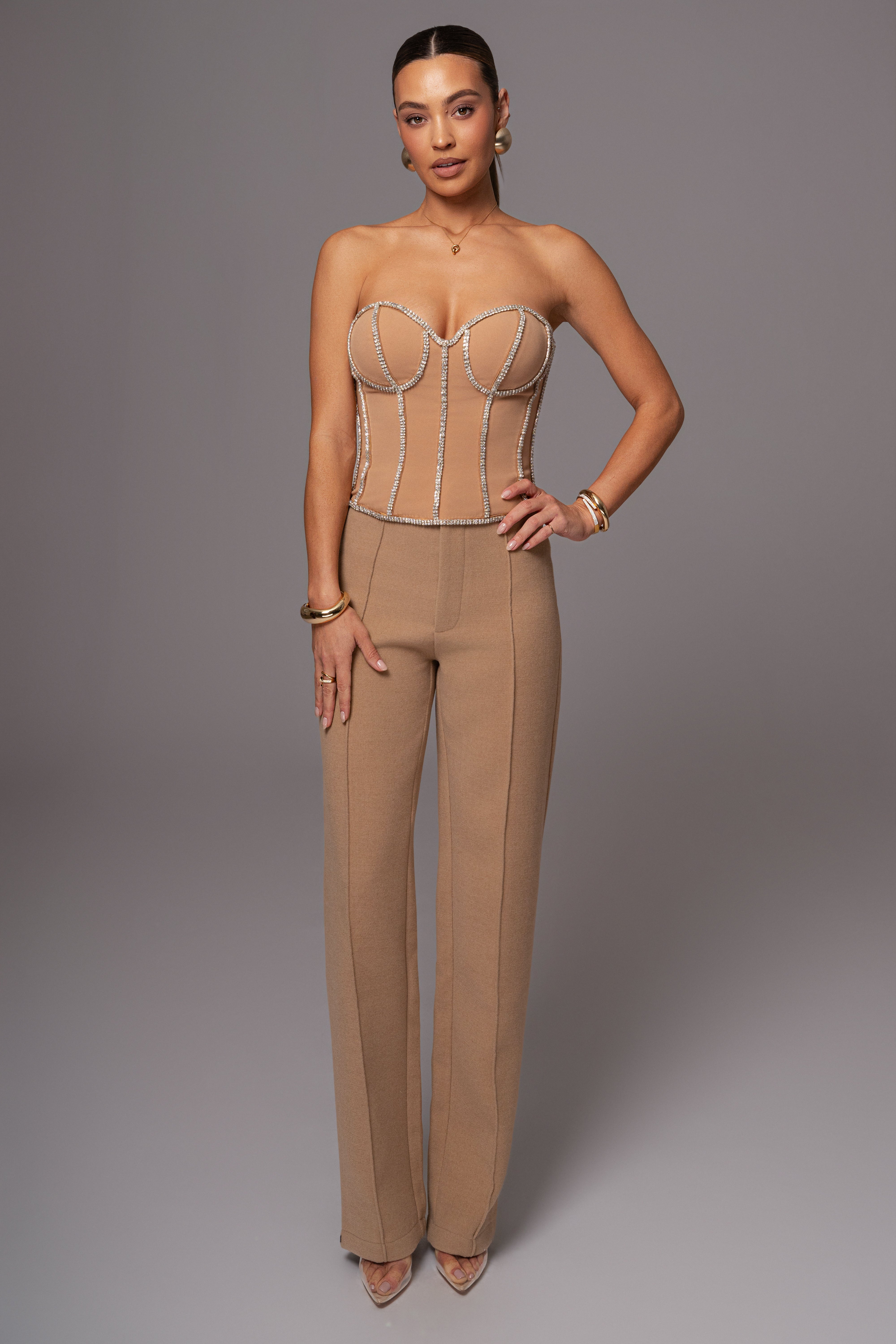 Tan Illusions Rhinestone Corset - JLUXLABEL