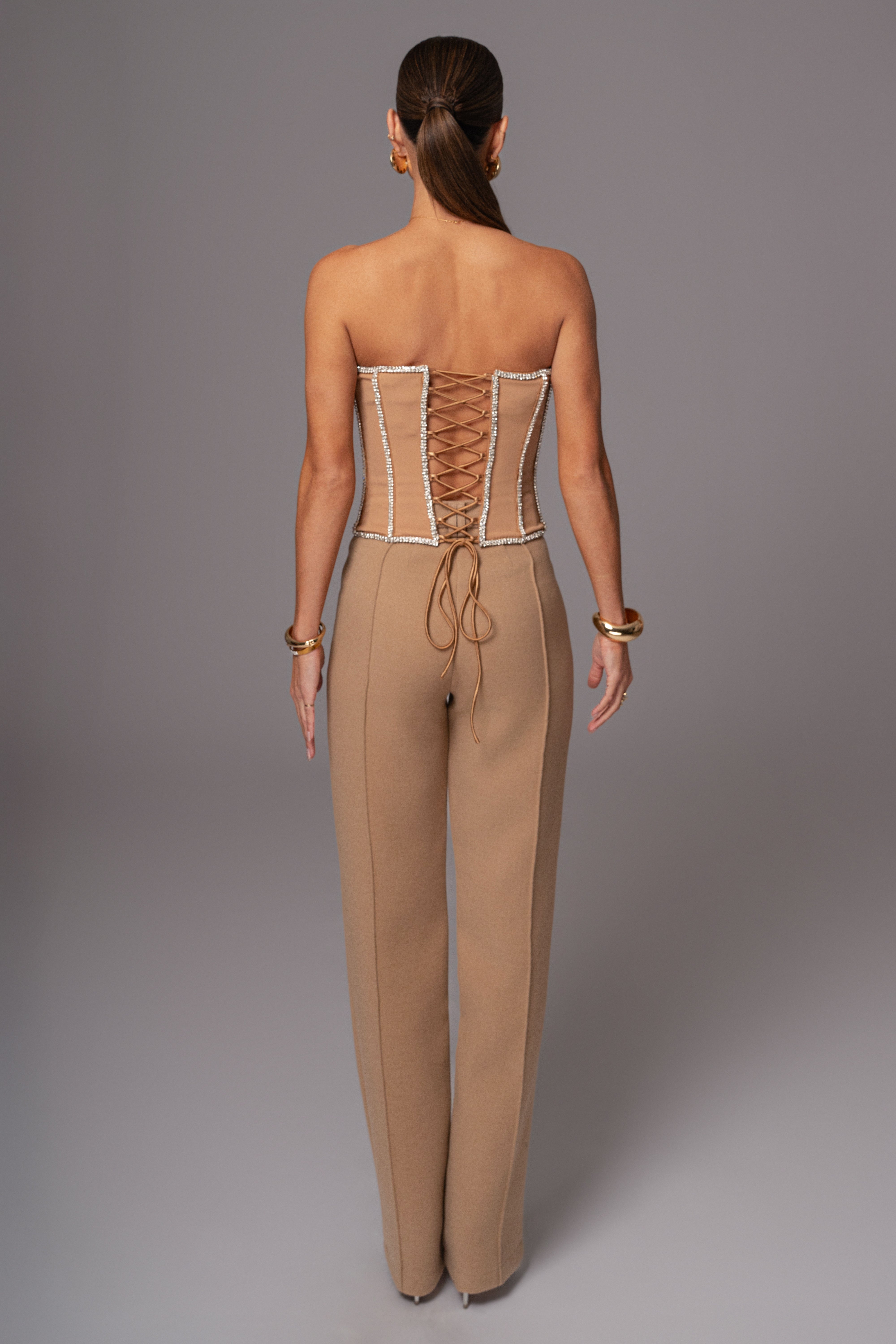 Tan Illusions Rhinestone Corset - JLUXLABEL