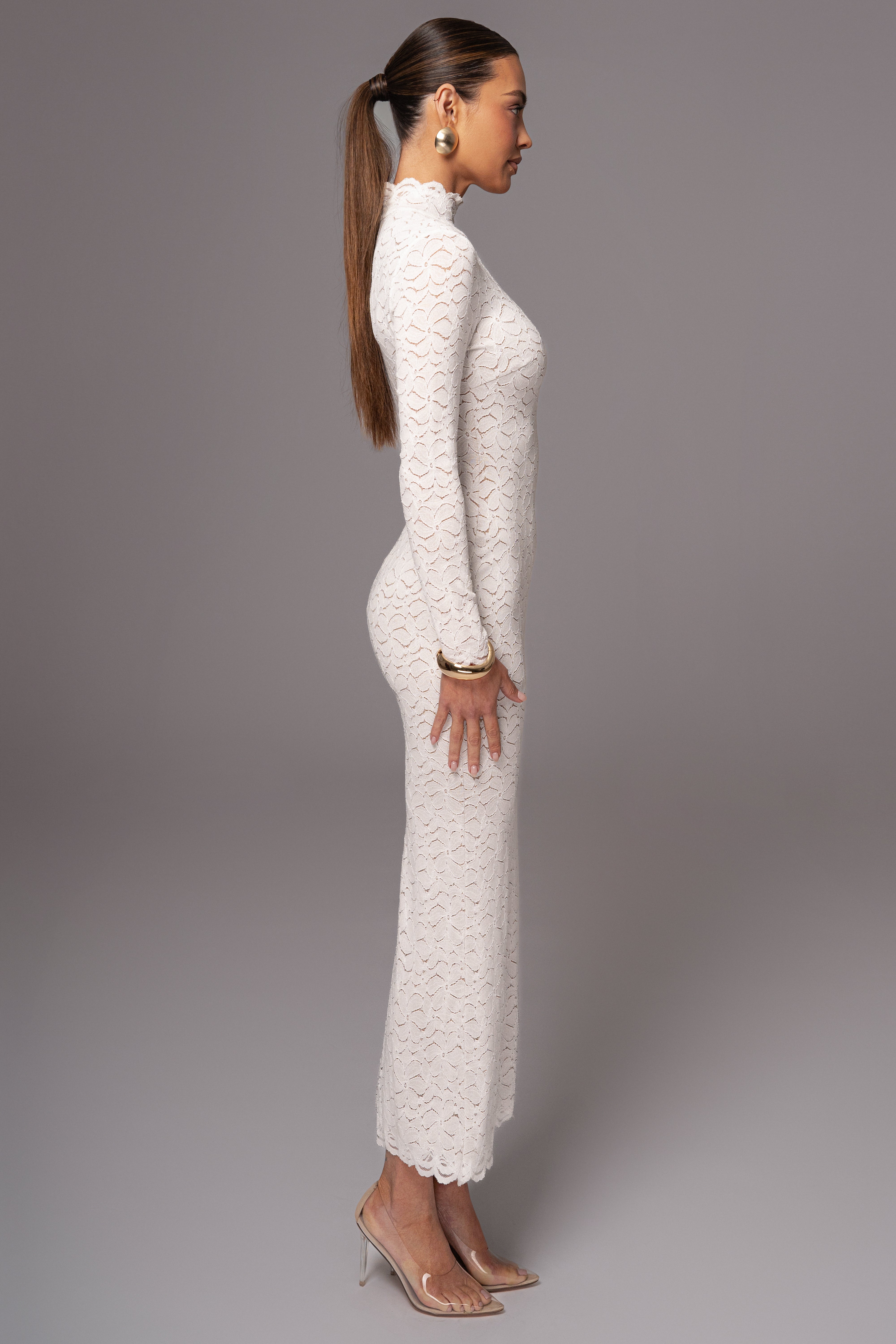White Amara Mock Neck Dress - JLUXLABEL