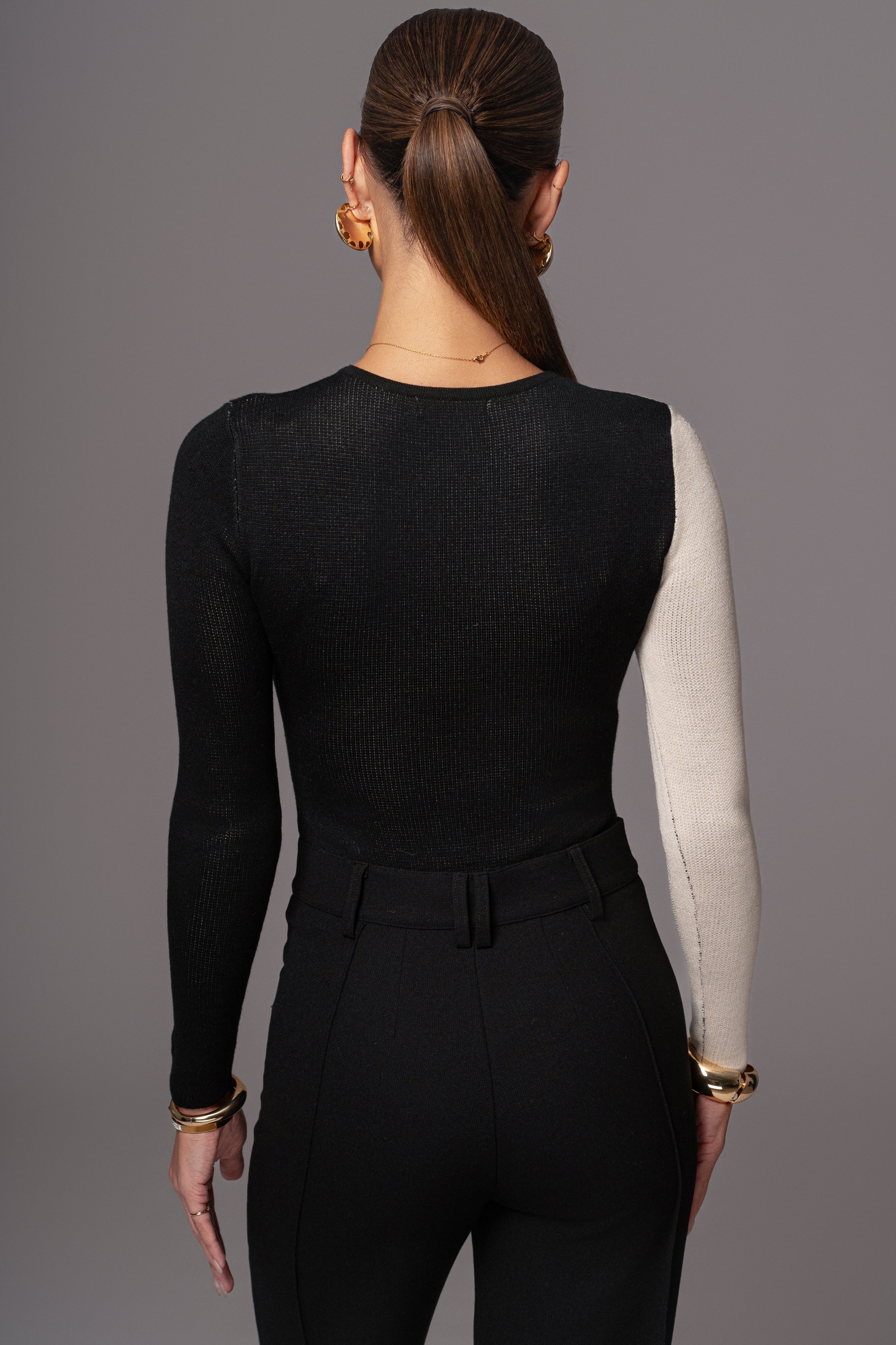 Black/Taupe Ari Color Block Bodysuit - JLUXLABEL