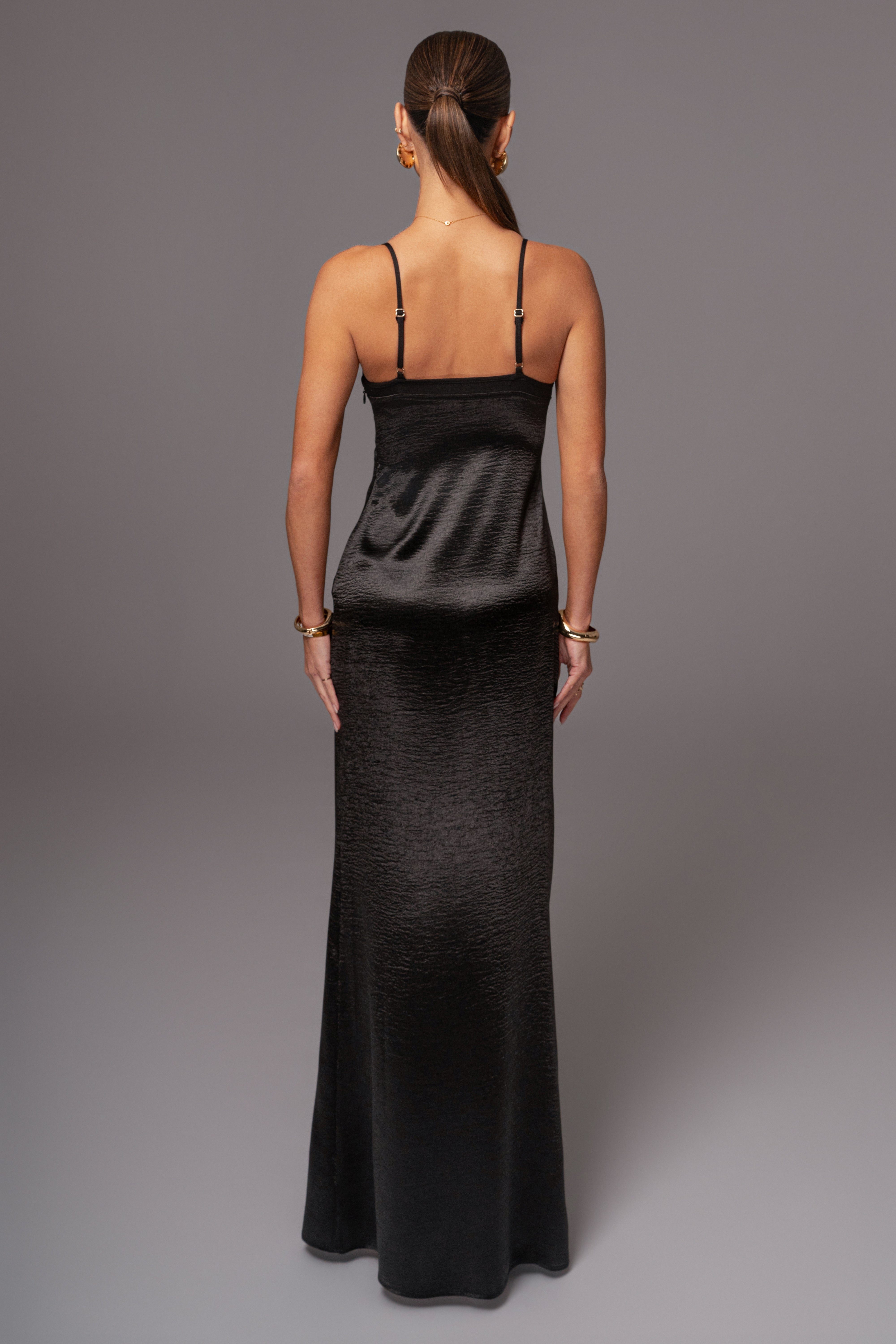 Black Surreal Satin Maxi Dress - JLUXLABEL