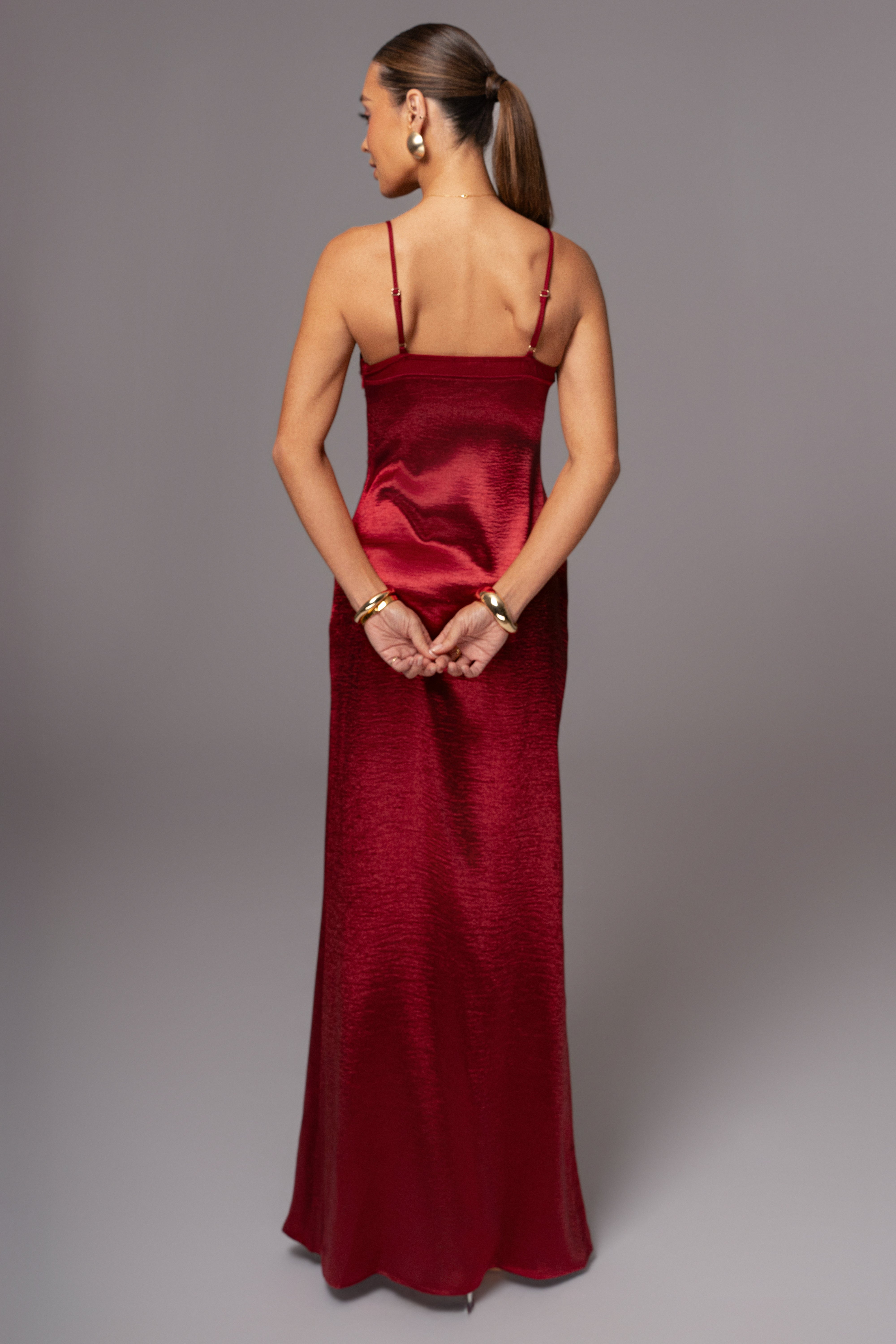 Red Surreal Satin Maxi Dress - JLUXLABEL