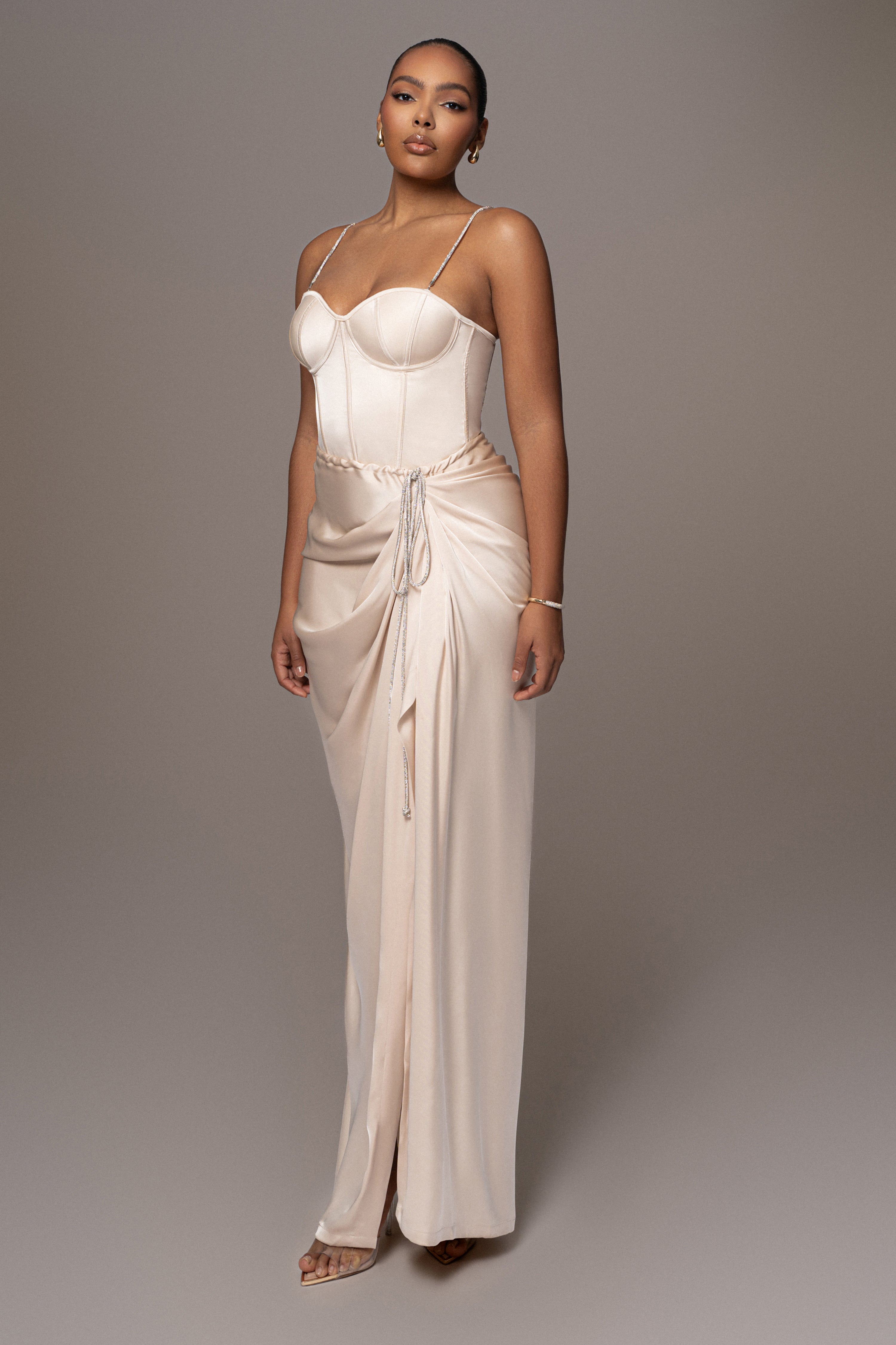 Champagne Olea Satin Skirt - JLUXLABEL