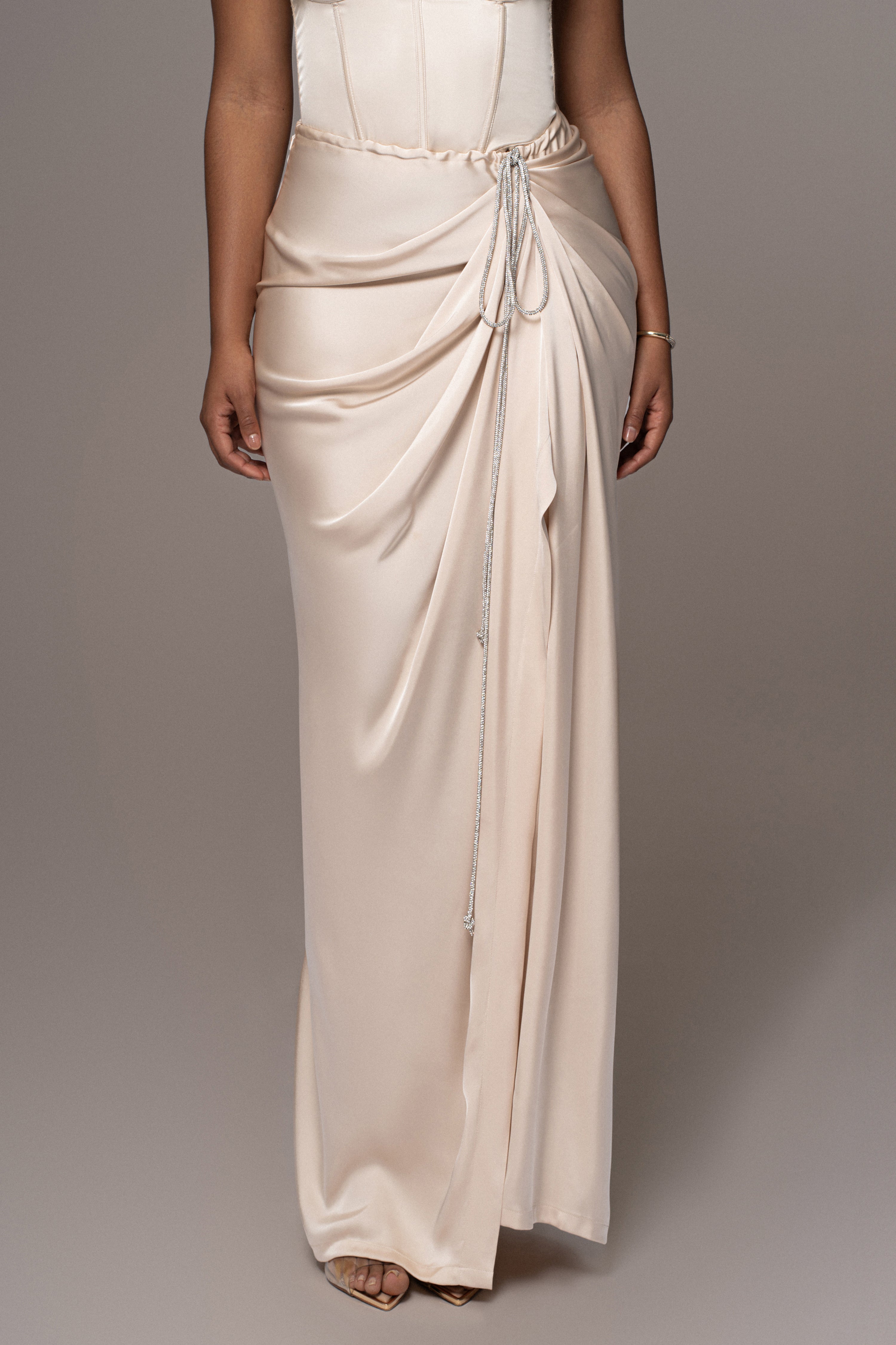 Champagne Olea Satin Skirt - JLUXLABEL