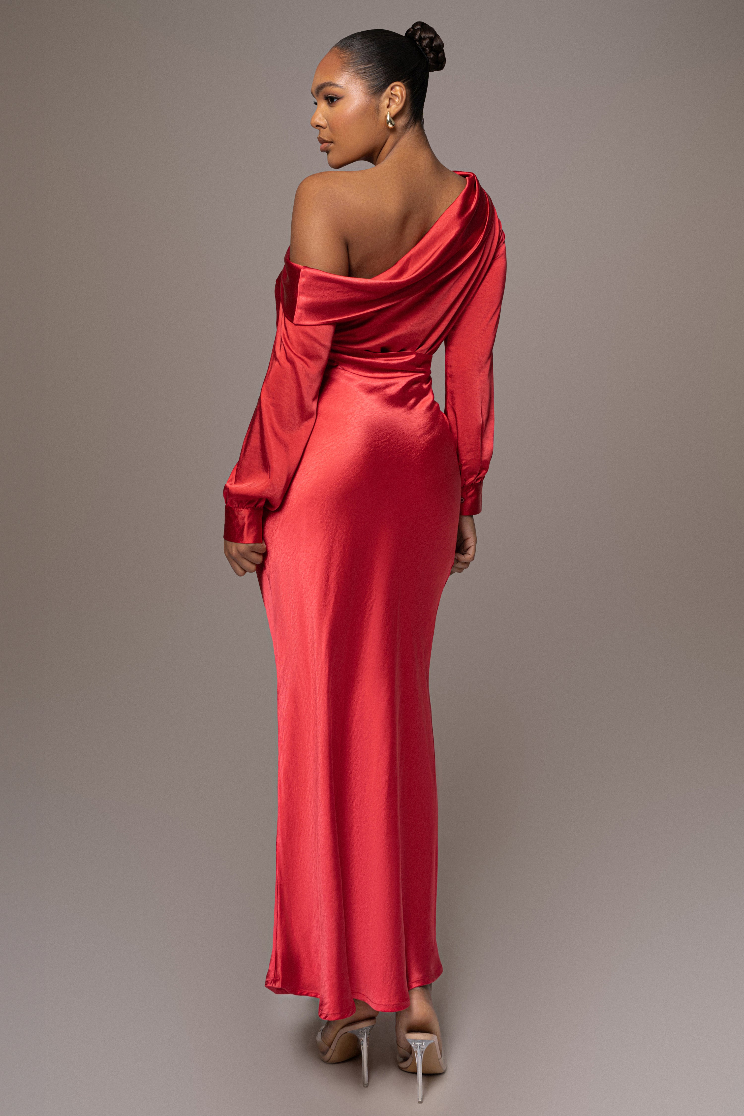 Red Satin Rima Asymmetrical Bodysuit - JLUXLABEL