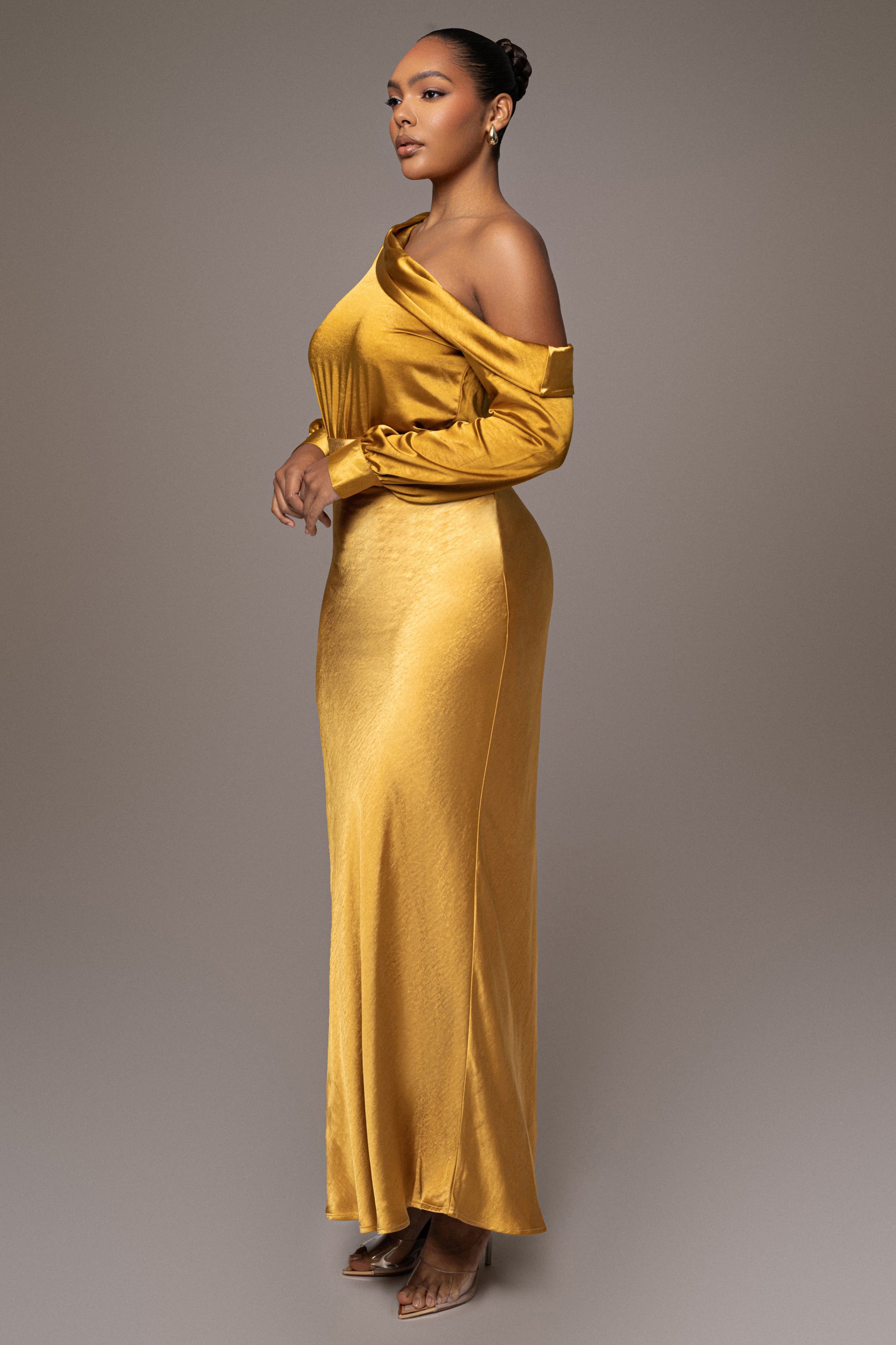 Yellow Satin Rima Asymmetrical Bodysuit - JLUXLABEL