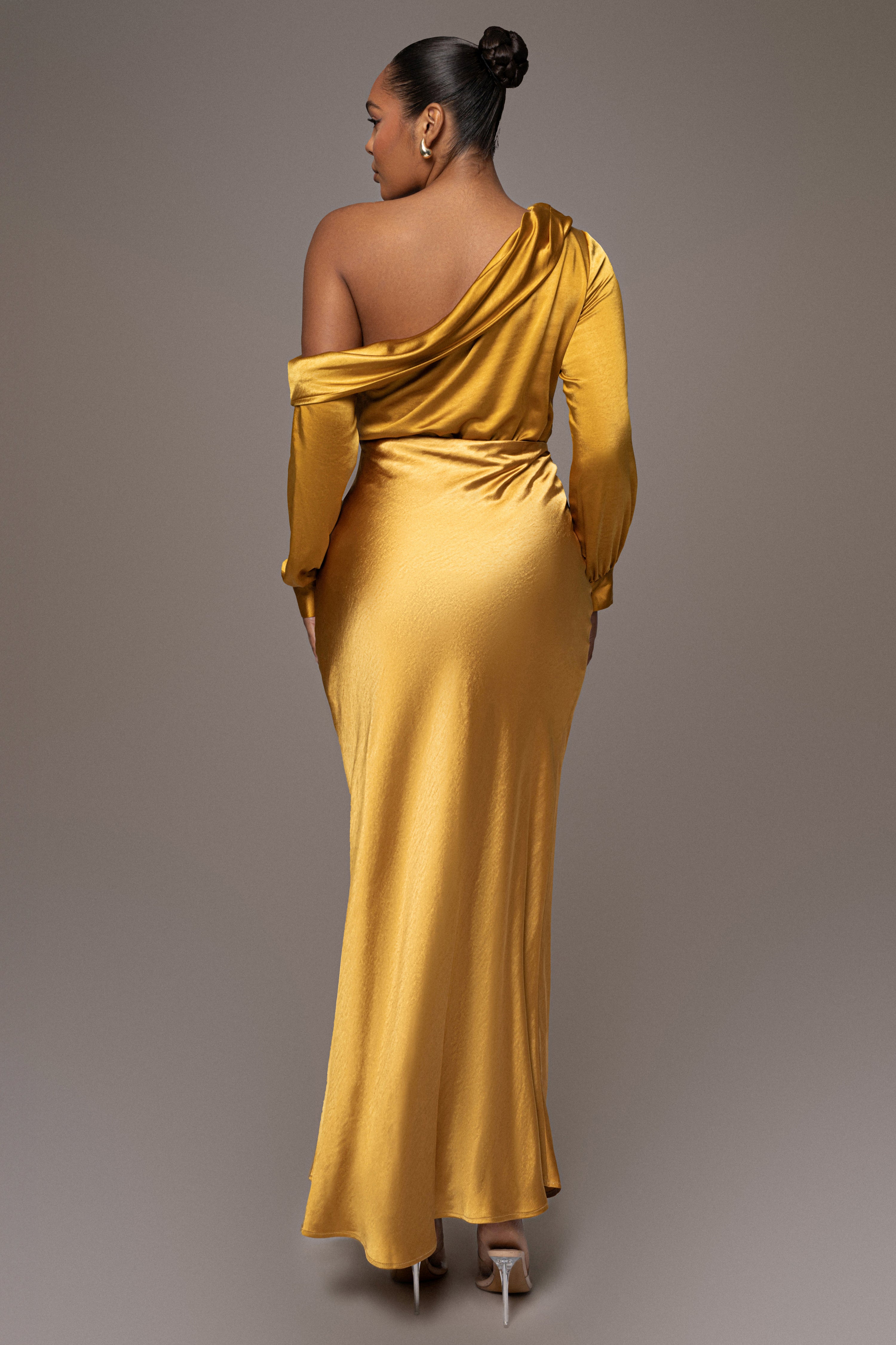 Yellow Satin Rima Asymmetrical Bodysuit - JLUXLABEL