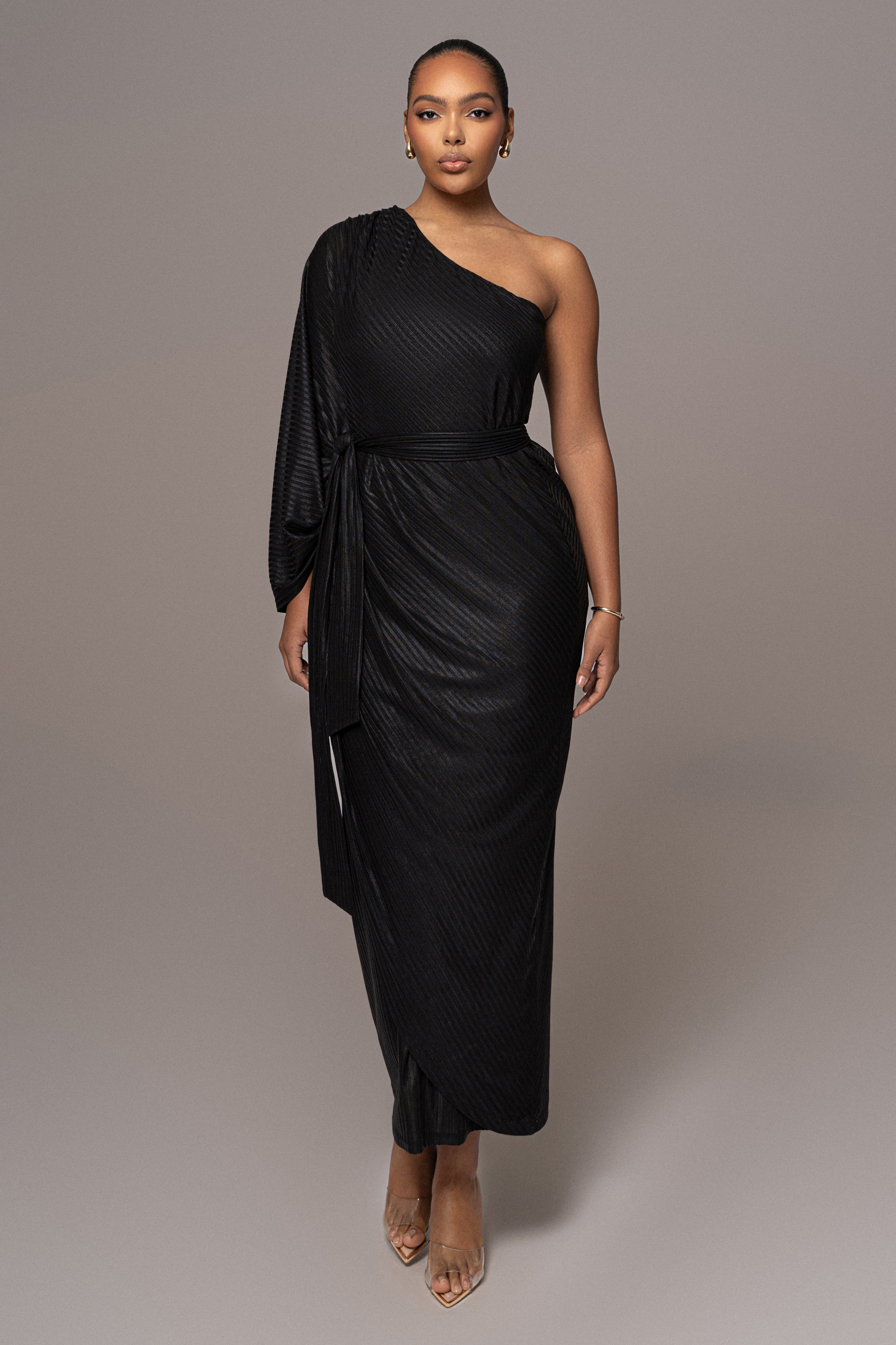 Black Amina Metallic Maxi Dress - JLUXLABEL