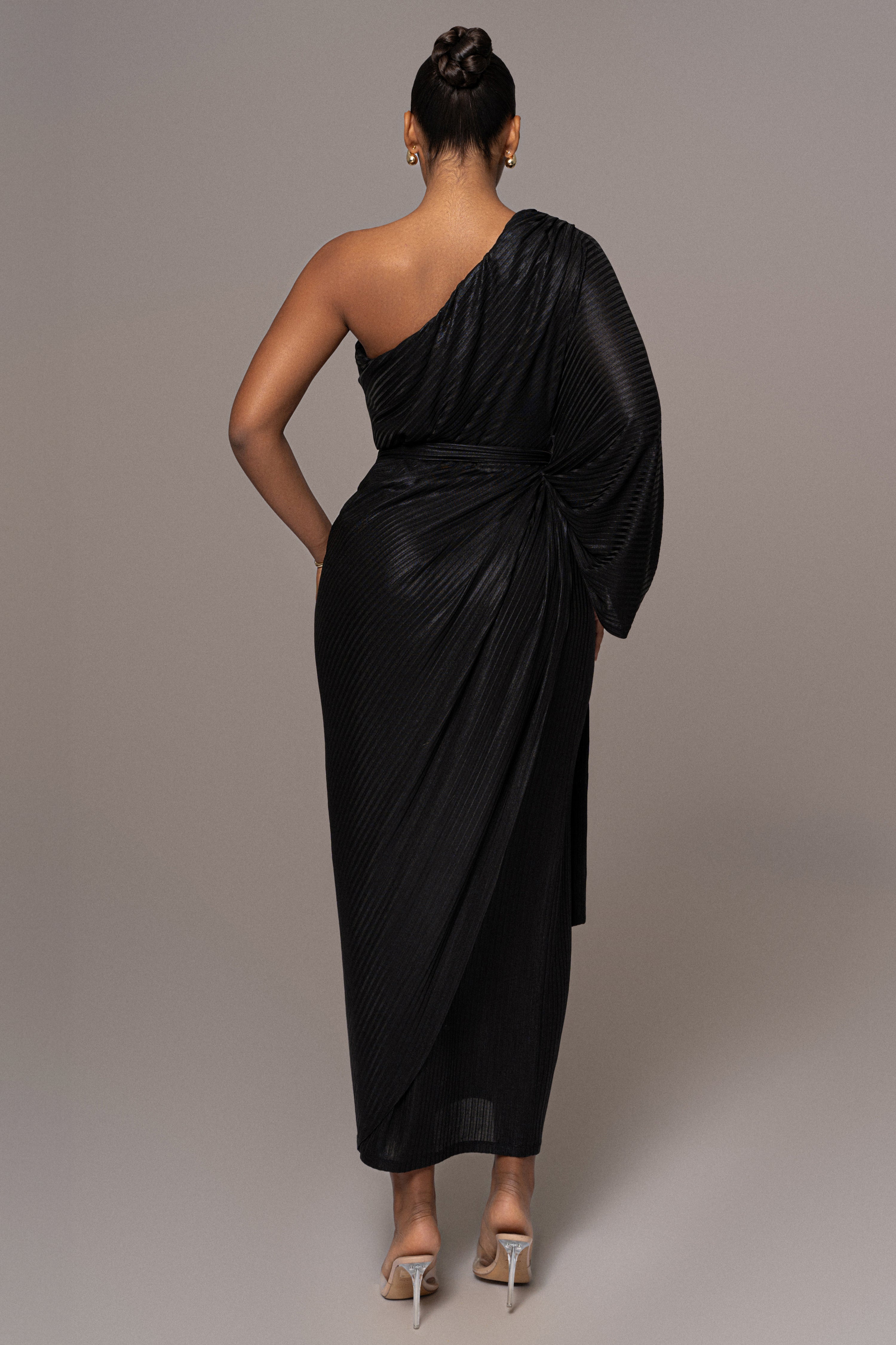 Black Amina Metallic Maxi Dress - JLUXLABEL