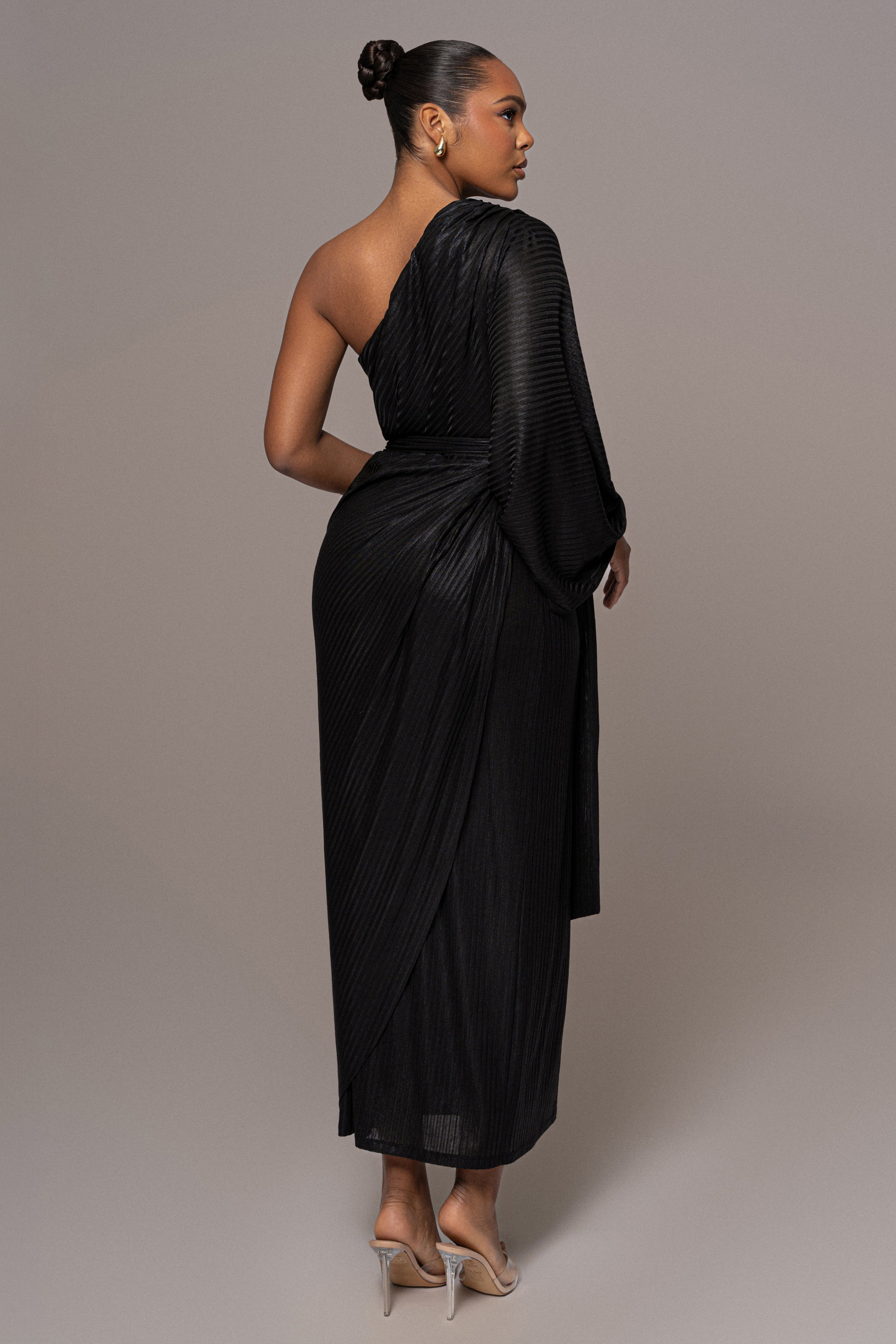 Black Amina Metallic Maxi Dress - JLUXLABEL