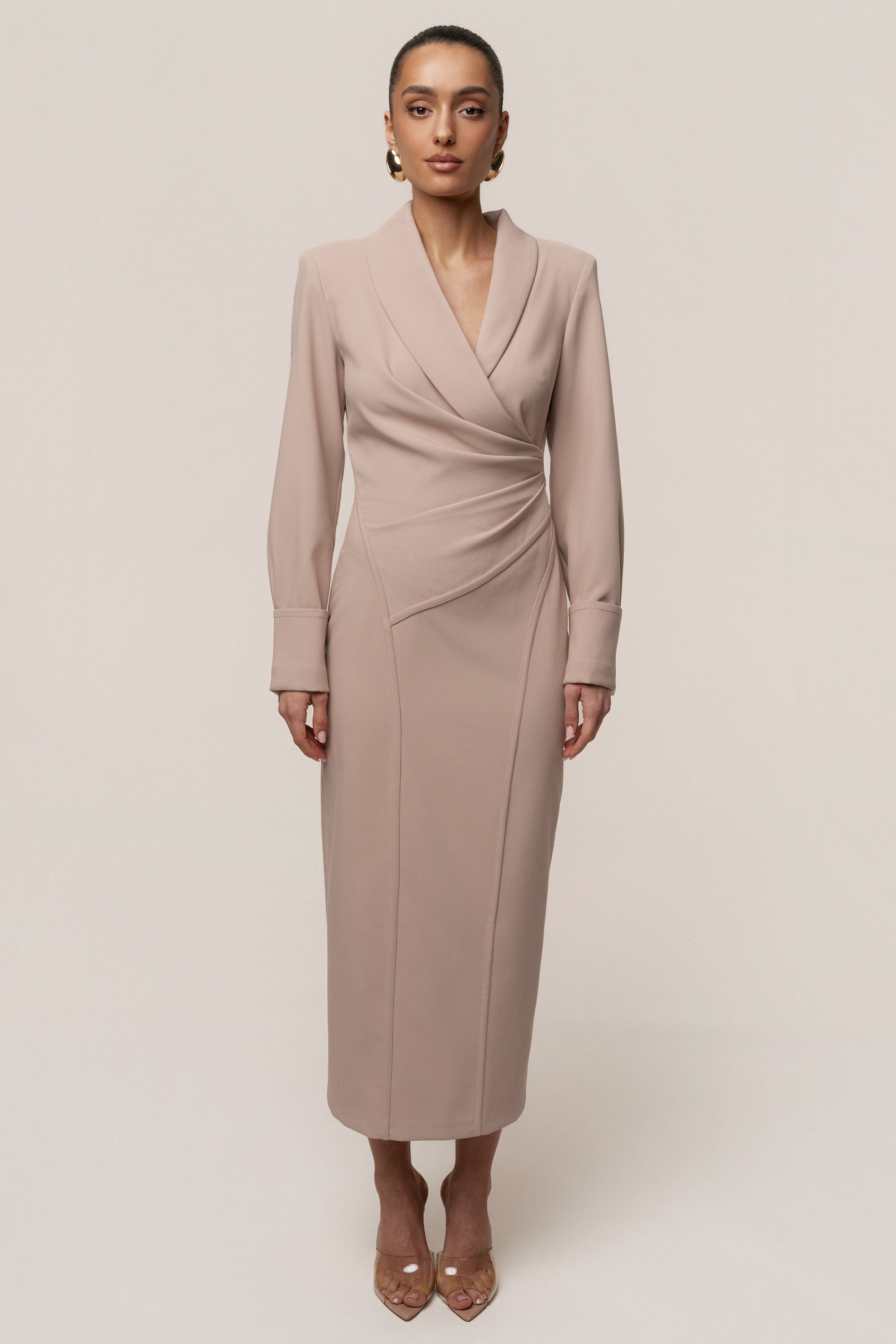 Taupe Manifest Blazer Midi Dress - JLUXLABEL