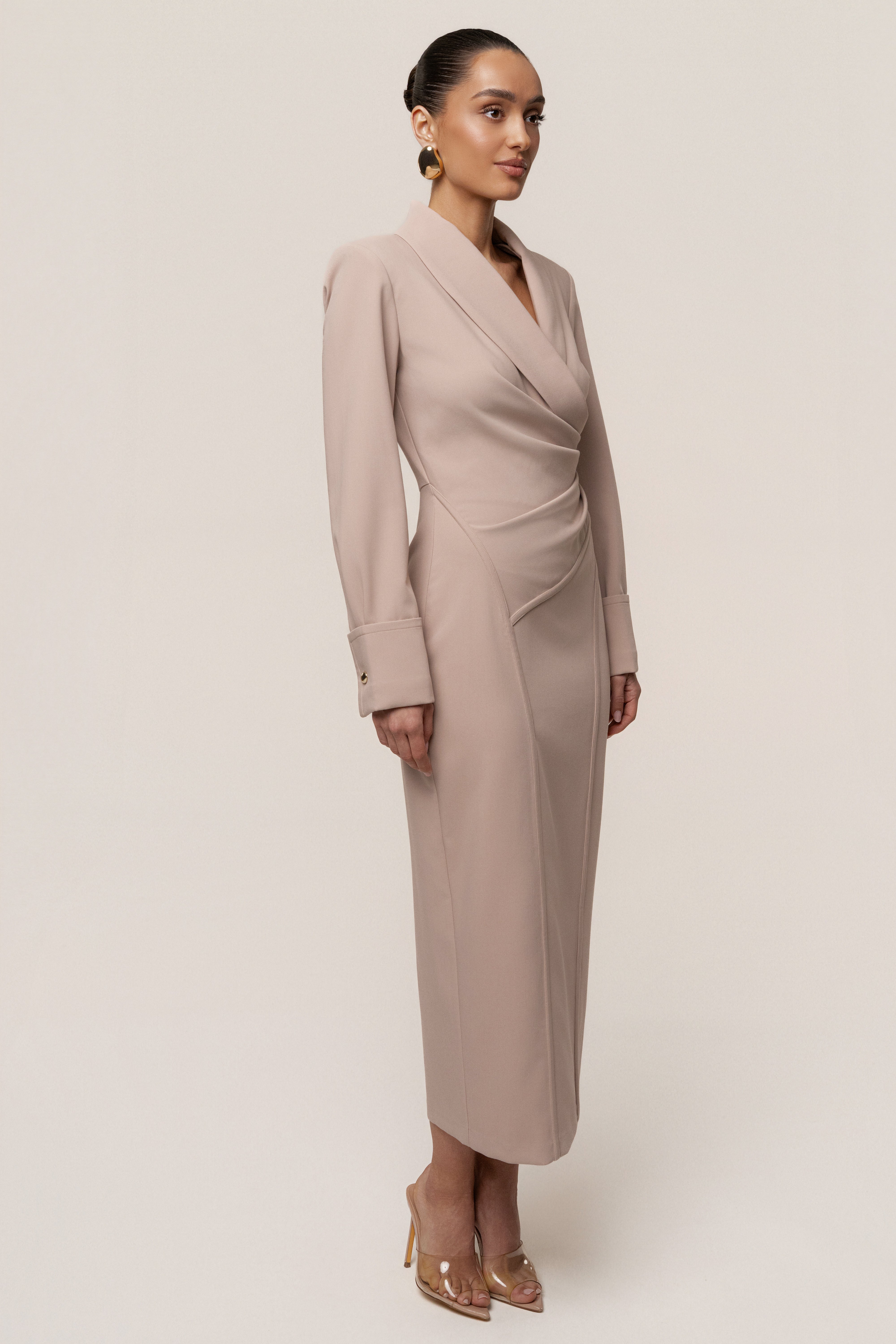 Taupe Manifest Blazer Midi Dress - JLUXLABEL