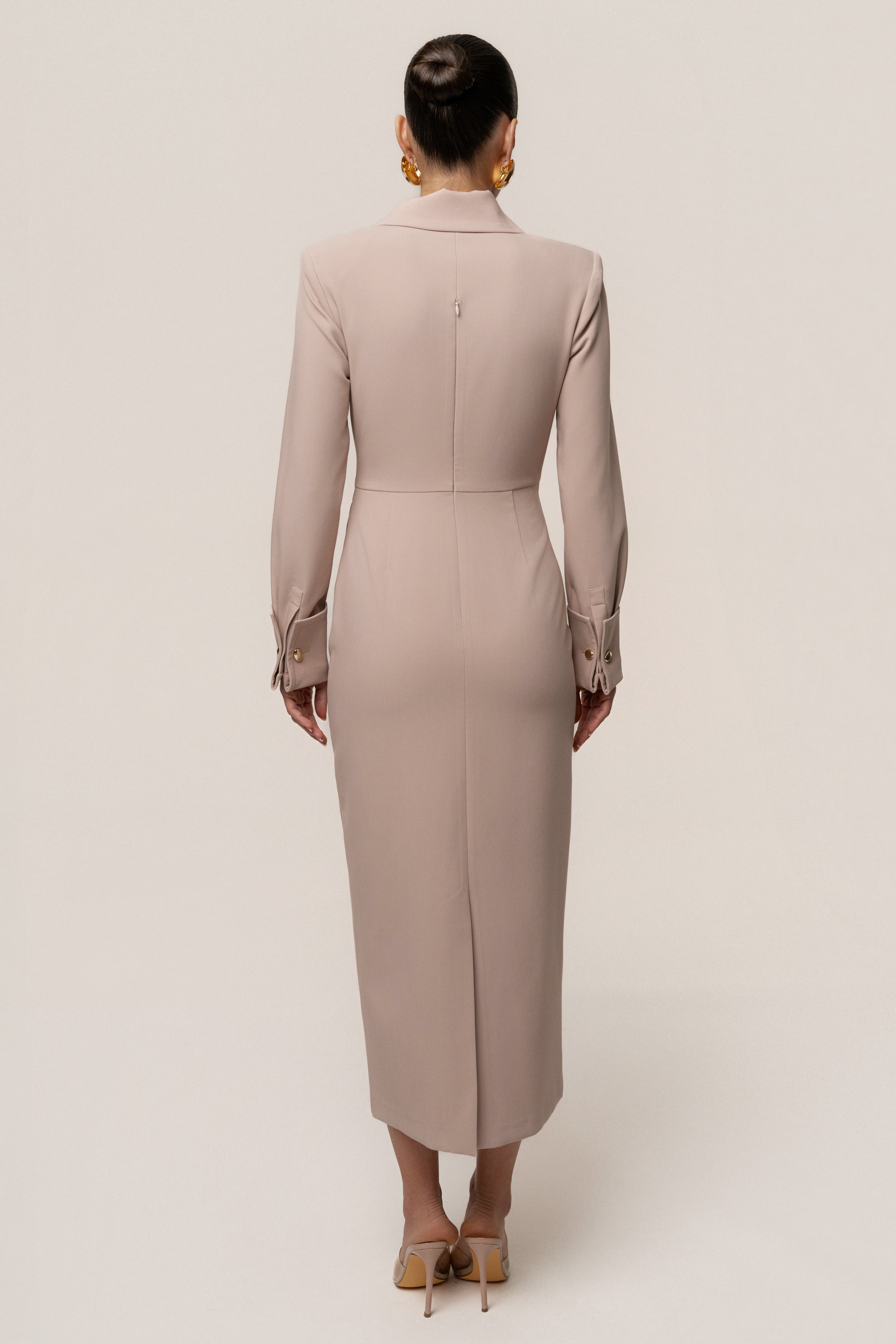 Taupe Manifest Blazer Midi Dress - JLUXLABEL