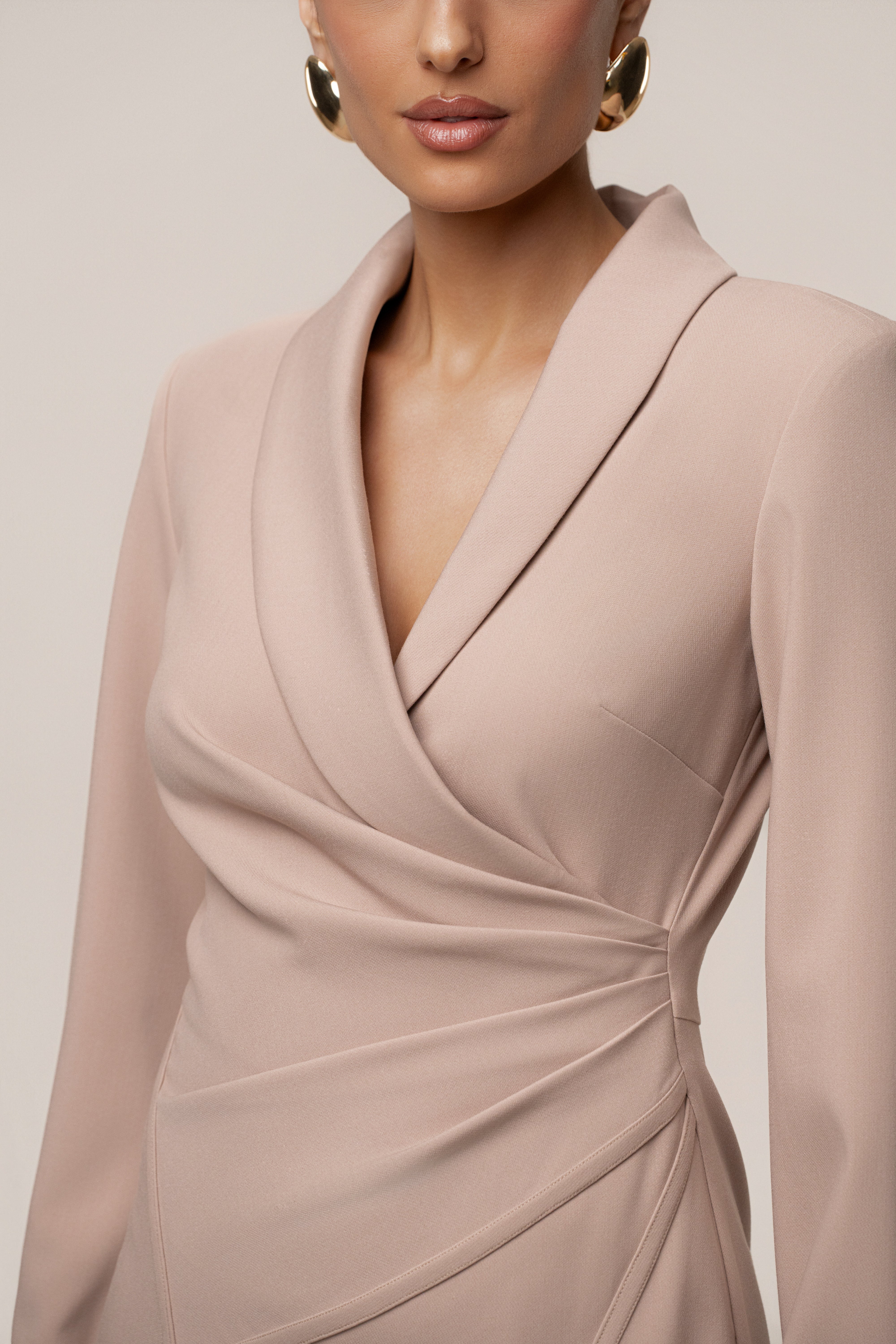 Taupe Manifest Blazer Midi Dress - JLUXLABEL