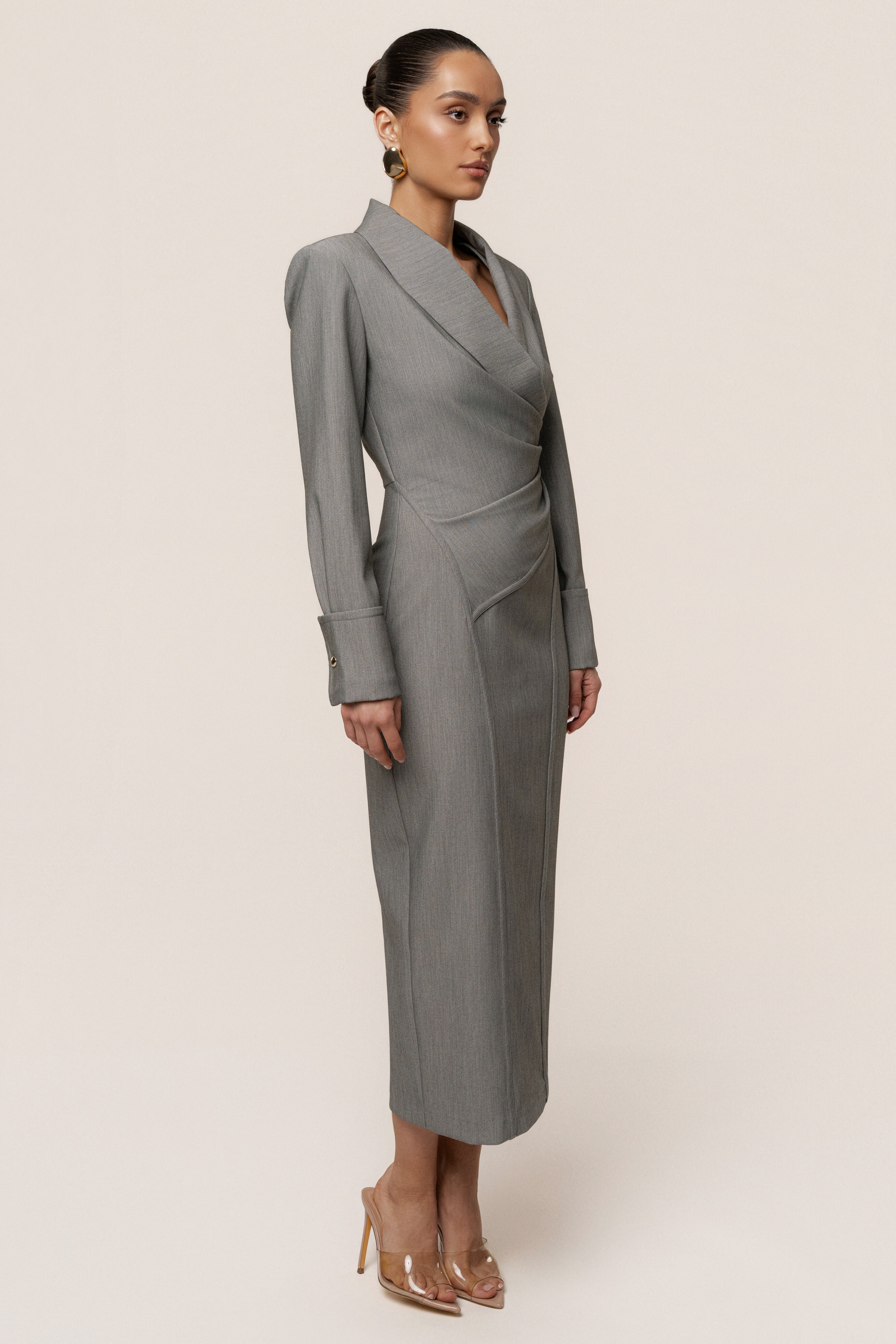 Grey Manifest Blazer Midi Dress - JLUXLABEL