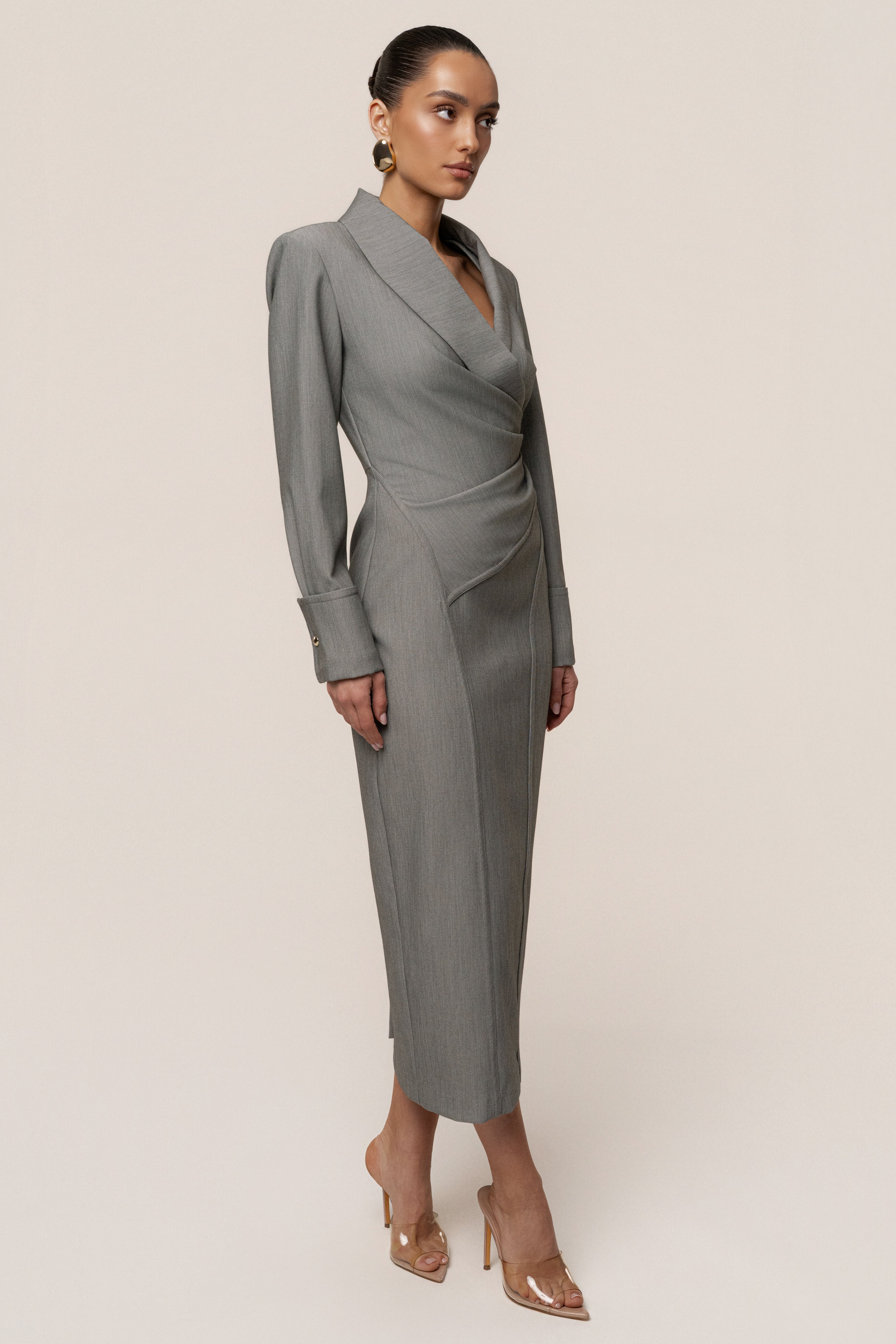Grey Manifest Blazer Midi Dress - JLUXLABEL