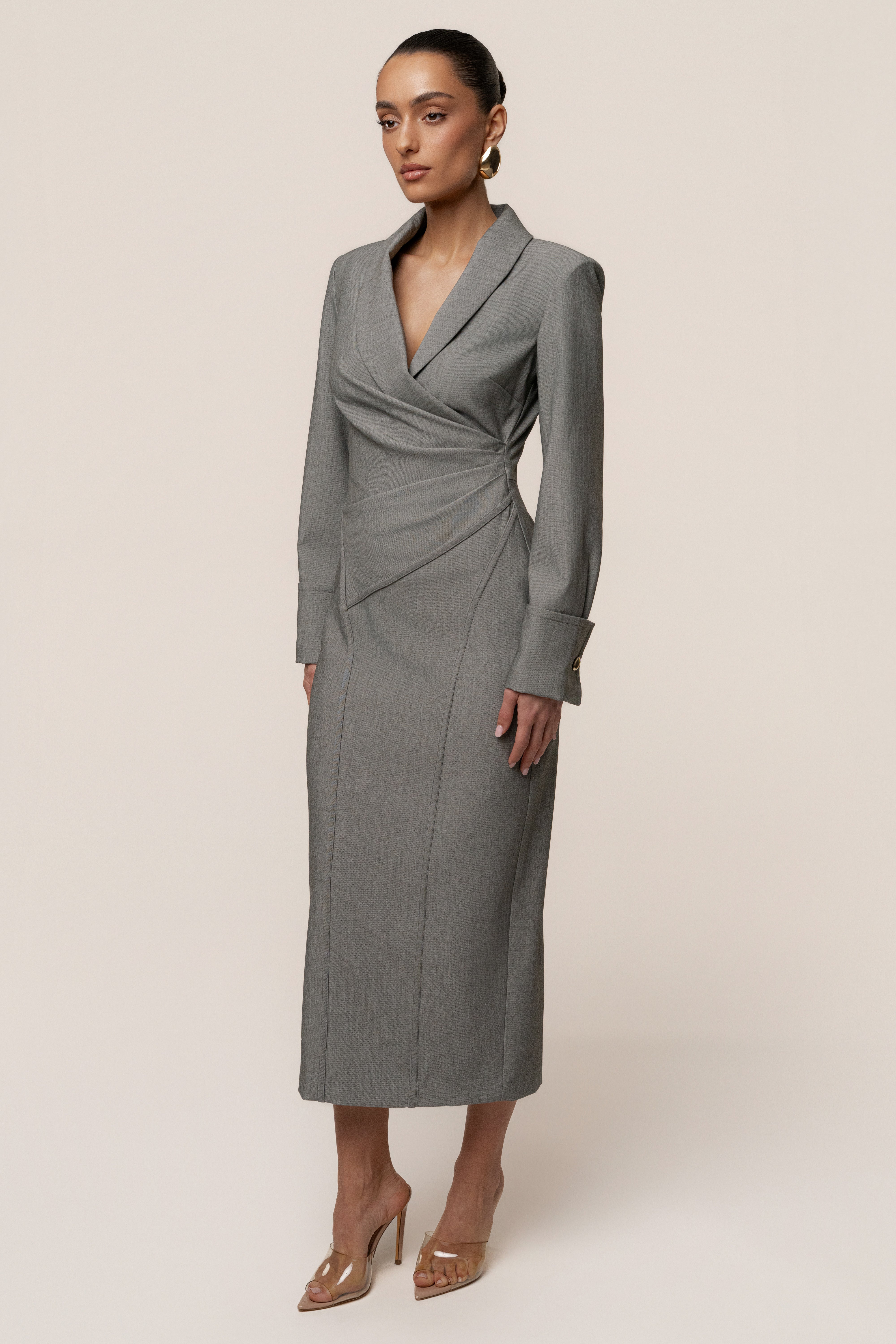 Grey Manifest Blazer Midi Dress - JLUXLABEL