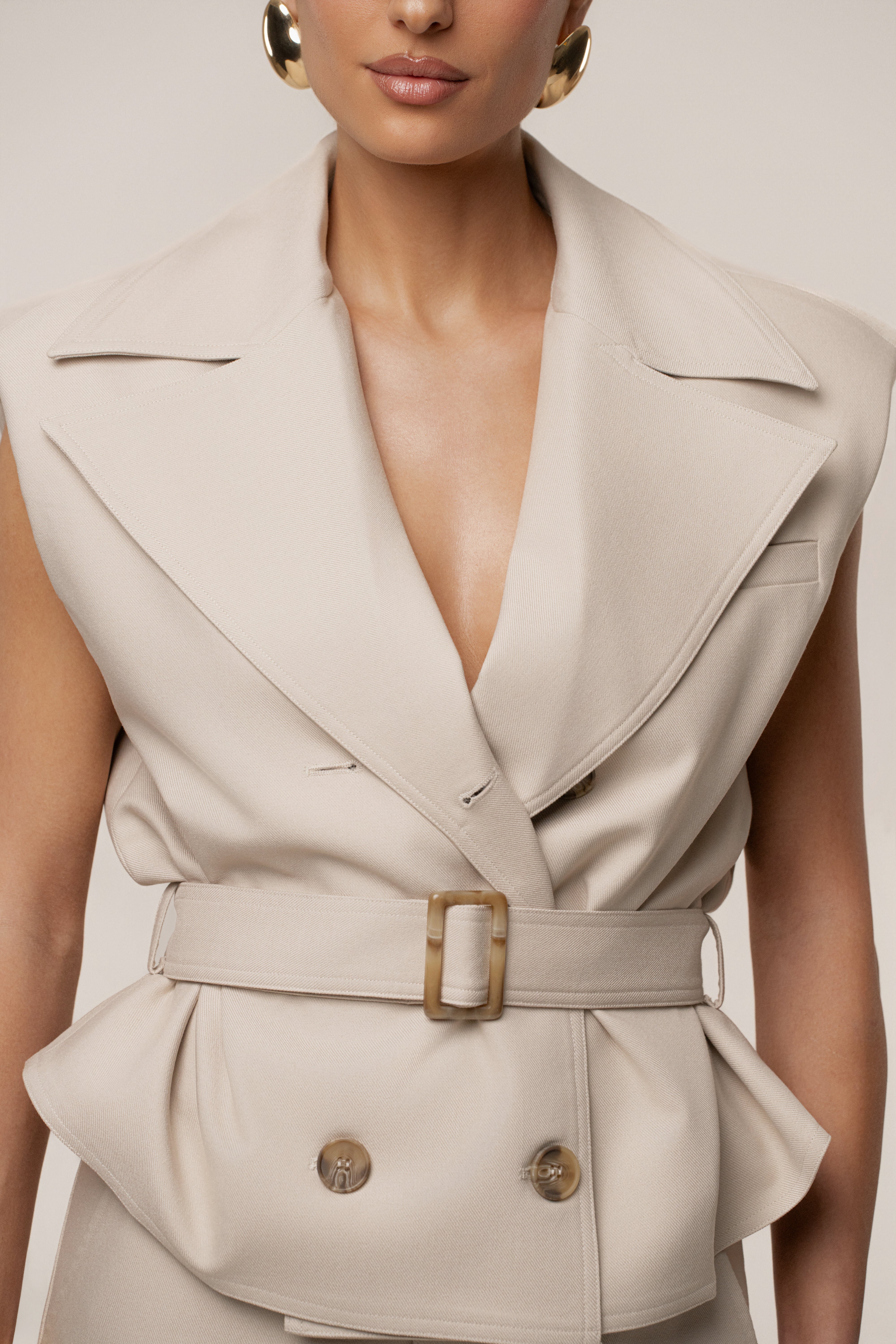 Beige In Focus Belted Vest - JLUXLABEL