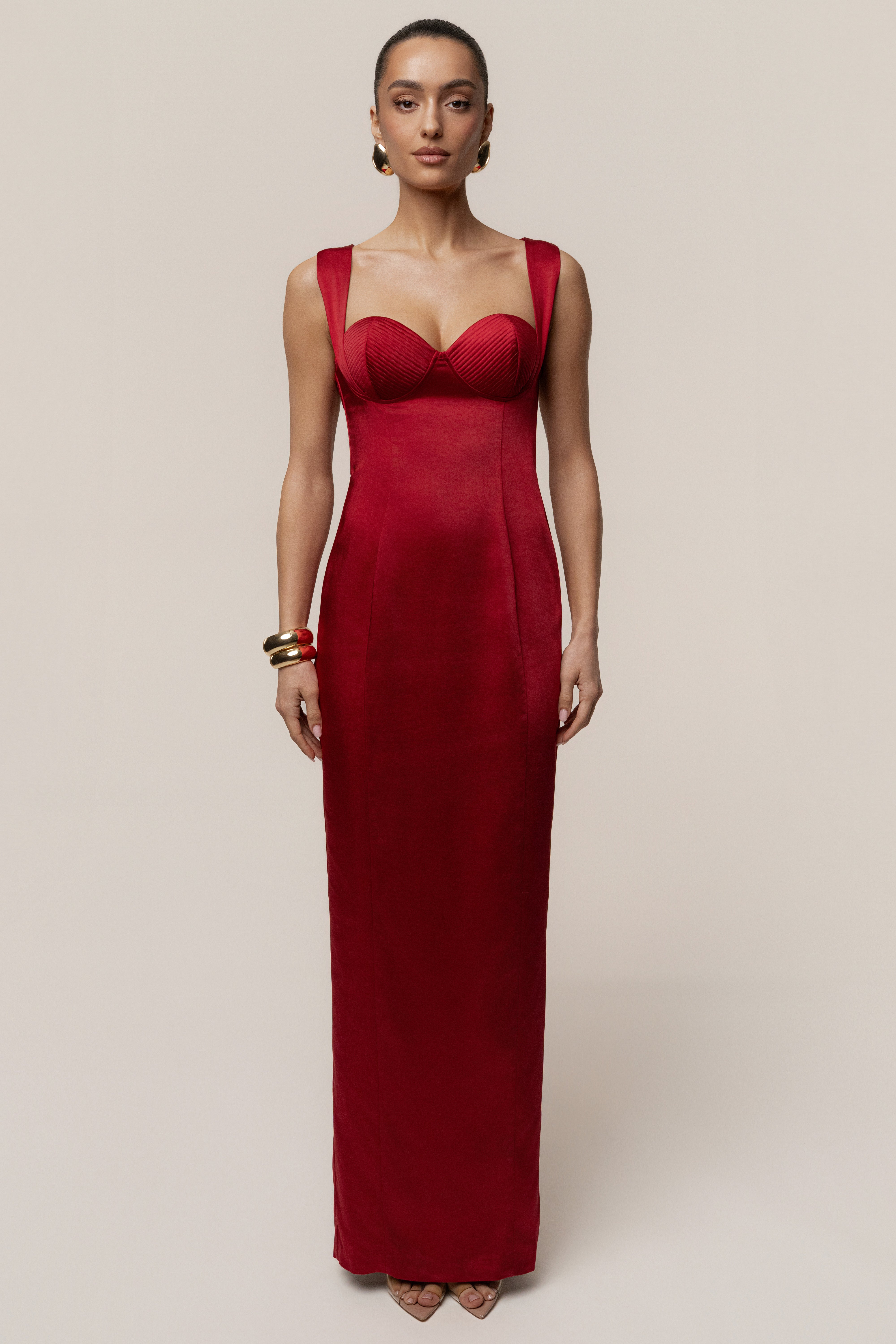 Red Amour Satin Maxi Dress - JLUXLABEL
