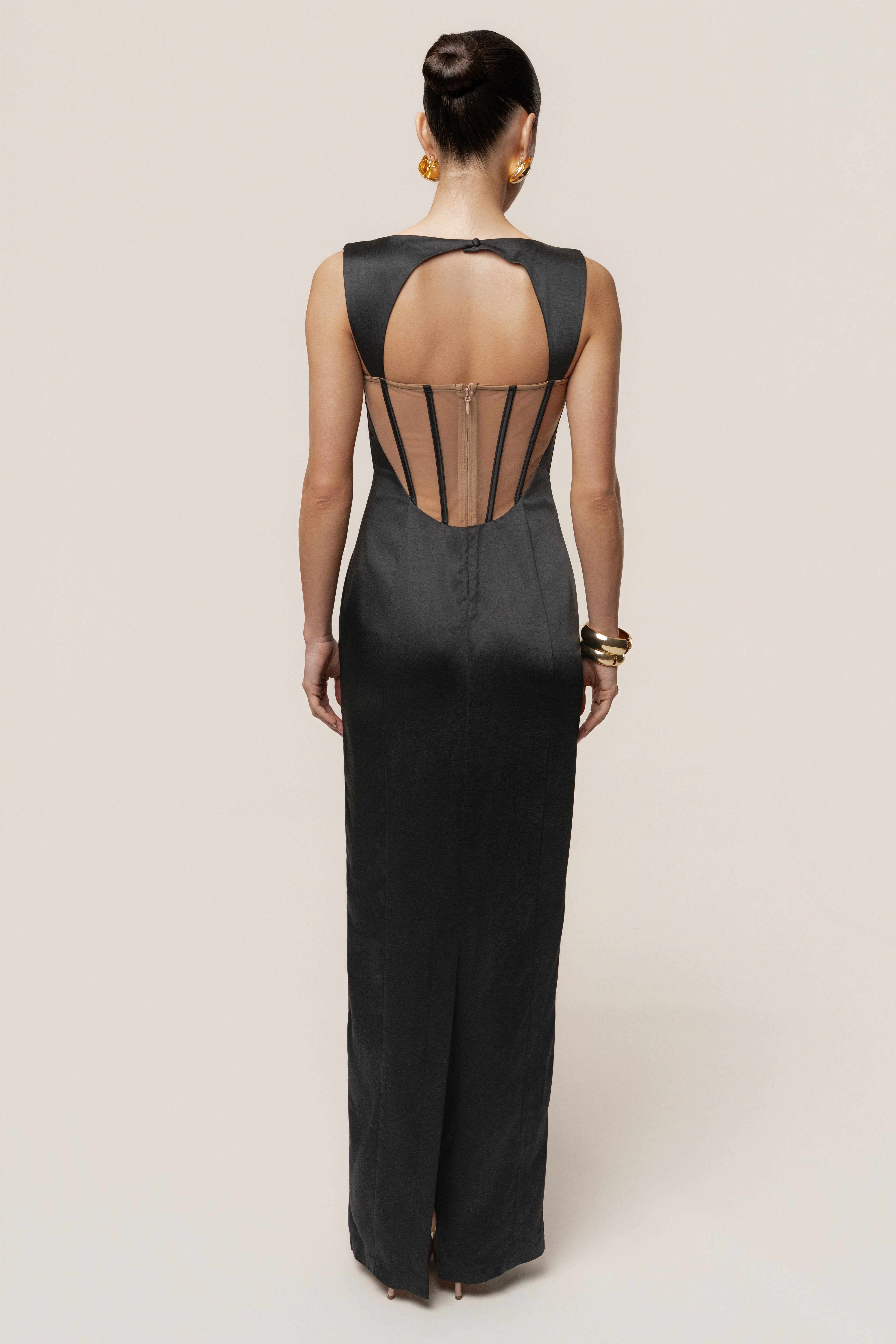 Black Amour Satin Maxi Dress - JLUXLABEL