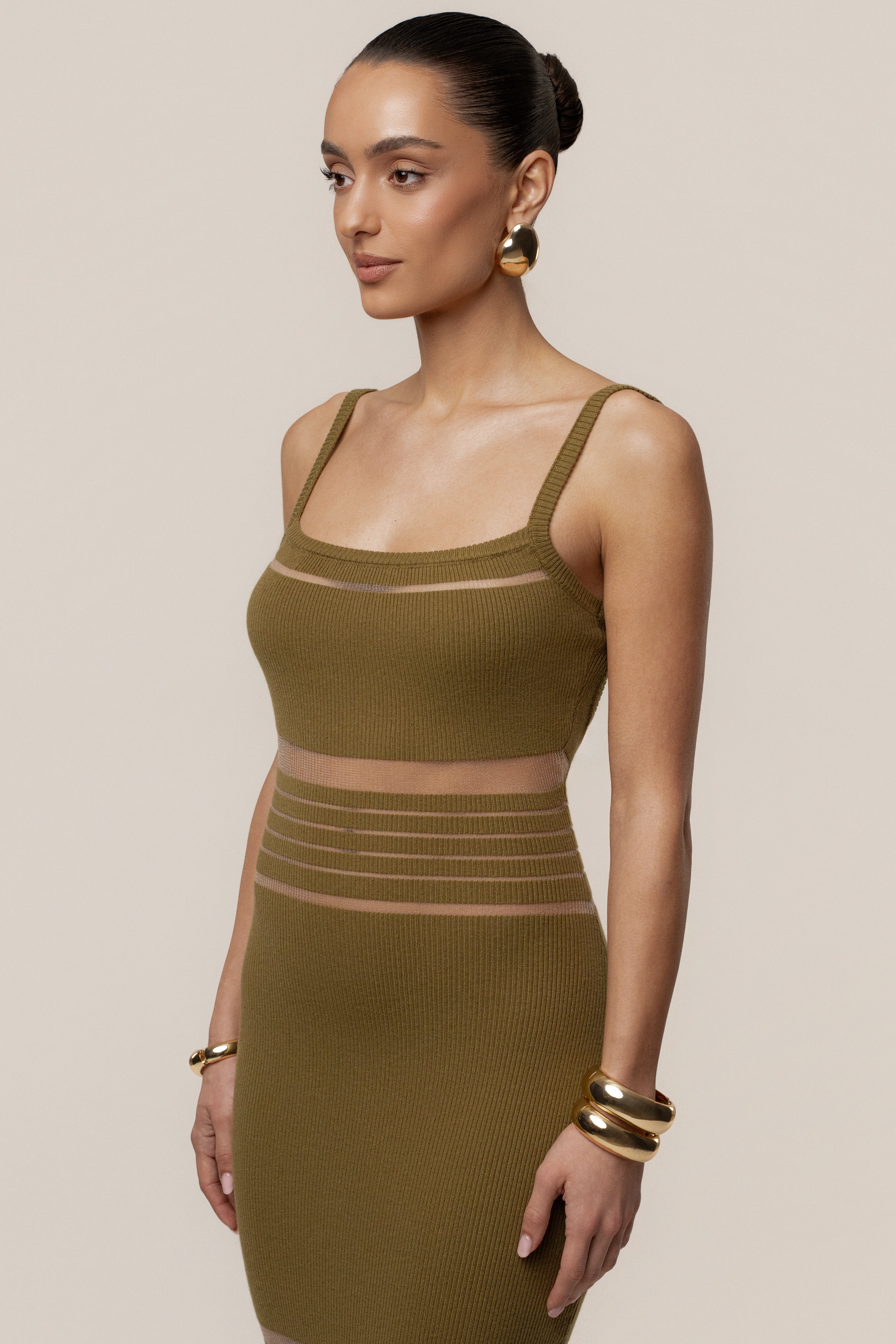 Moss Striped Rib Knit Dress - JLUXLABEL