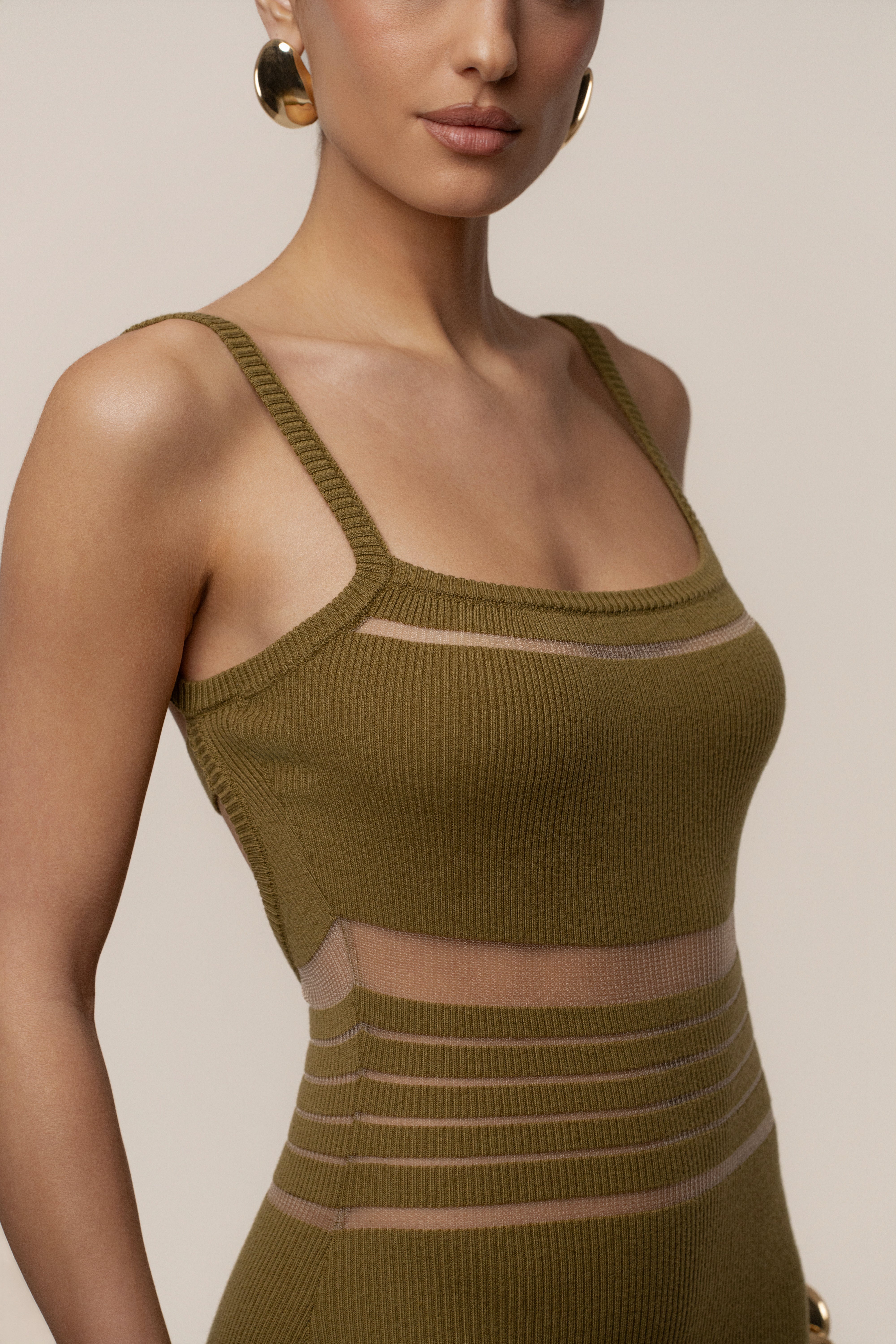 Moss Striped Rib Knit Dress - JLUXLABEL