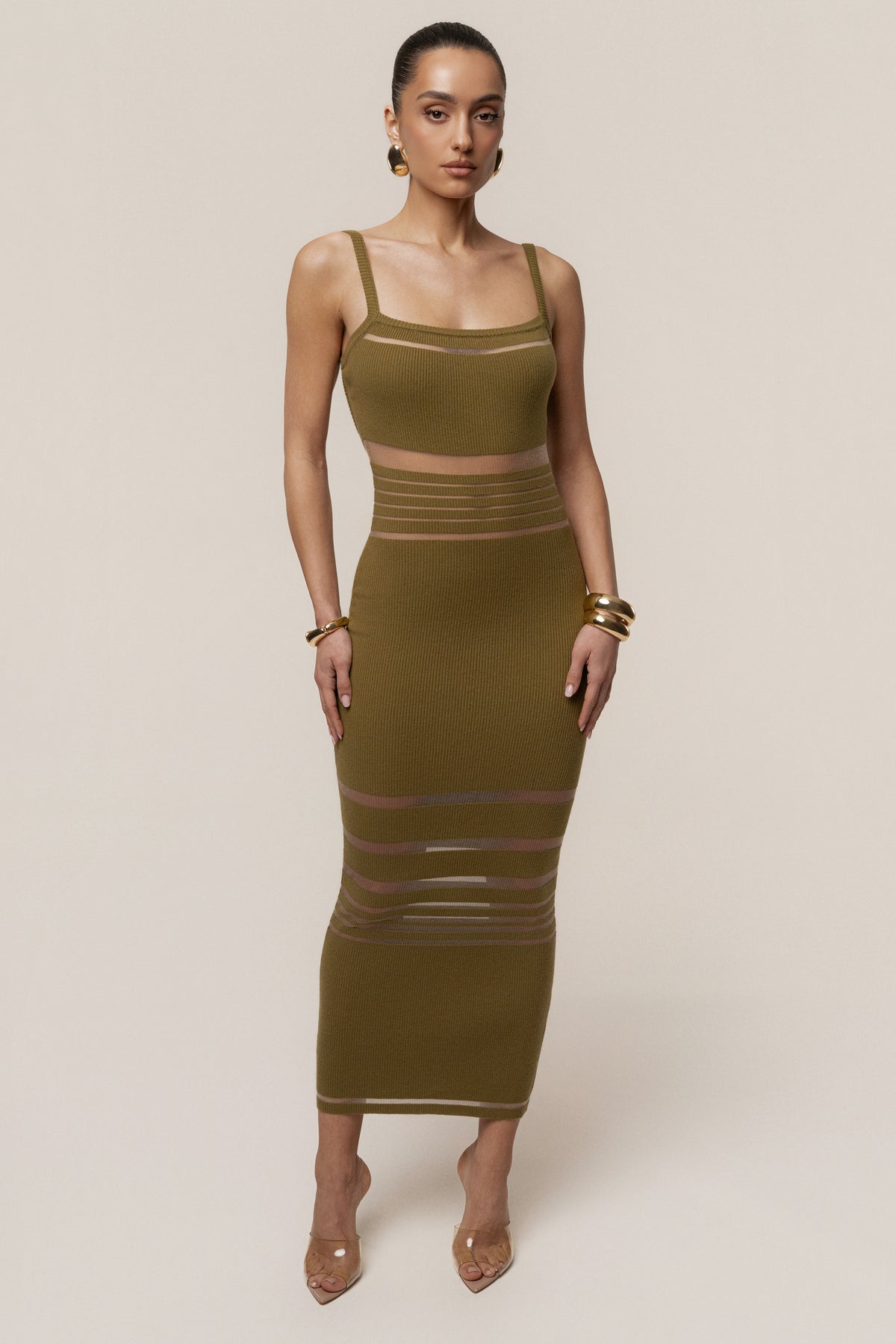 knit dress with straps Jluxlabel Women's Striped Rib - Green - Size M Style-Color-Dim:AP1D105834_AA461_M