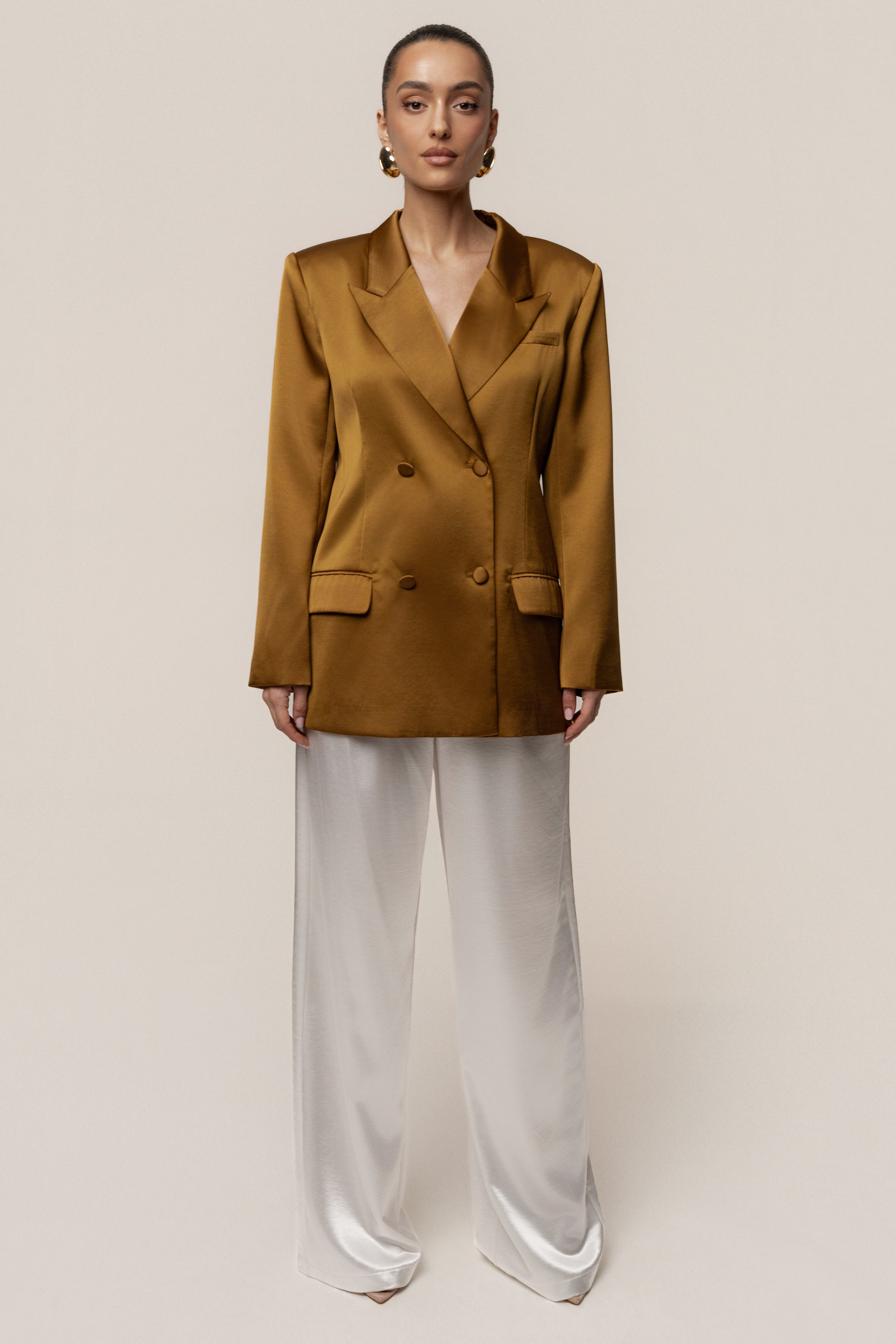 Bronze Lara Oversize Satin Blazer - JLUXLABEL