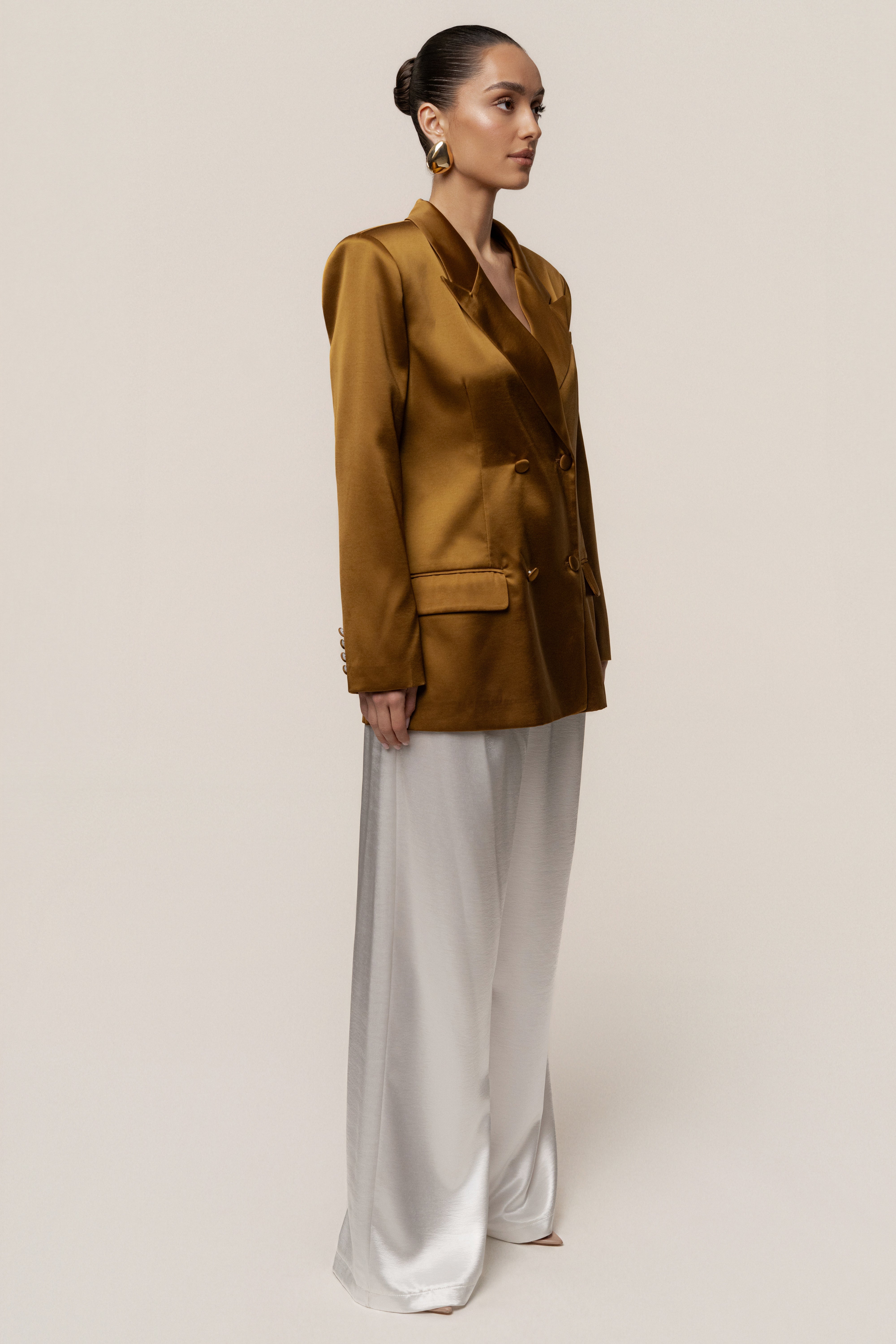Bronze Lara Oversize Satin Blazer - JLUXLABEL