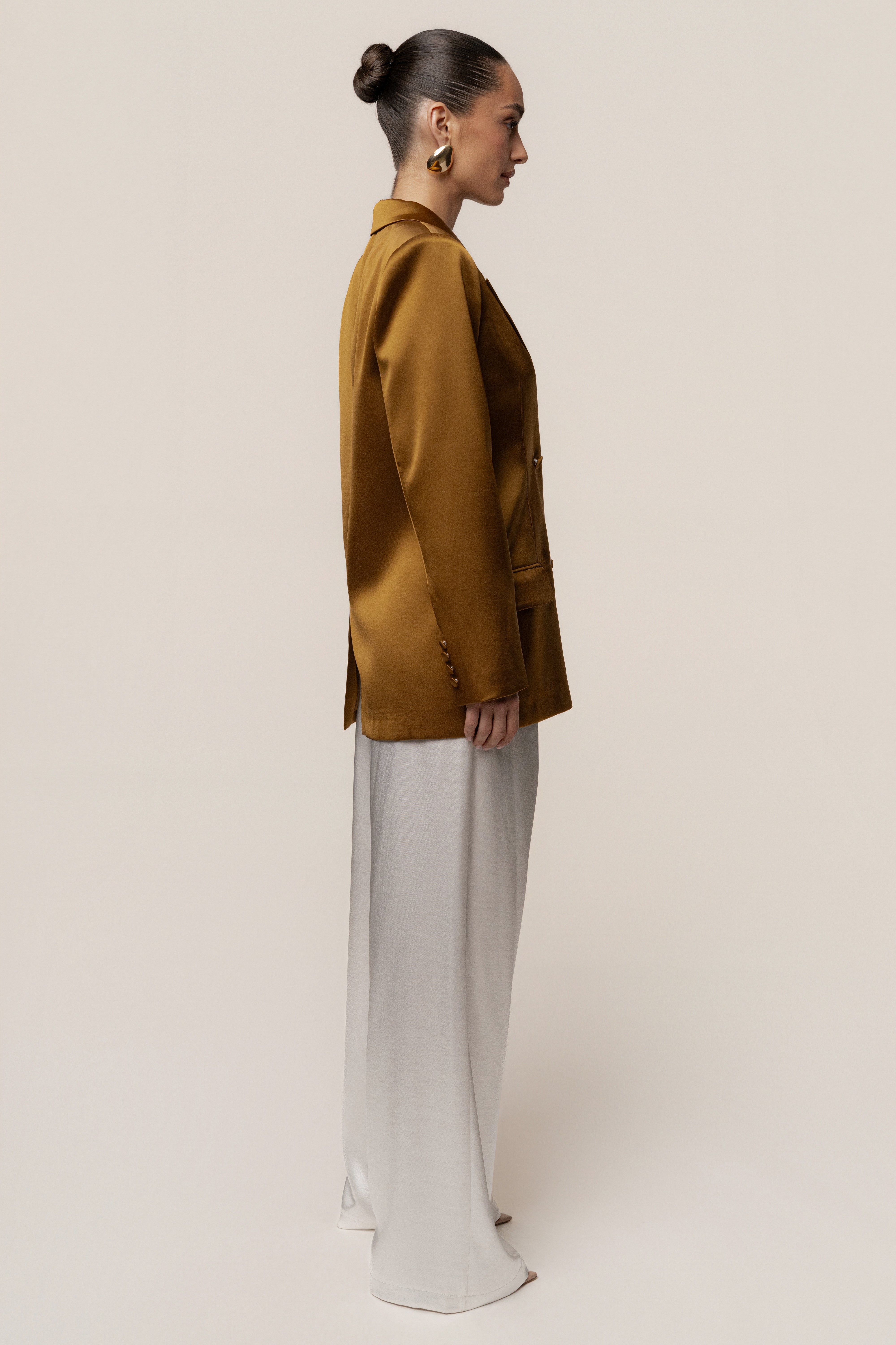 Bronze Lara Oversize Satin Blazer - JLUXLABEL