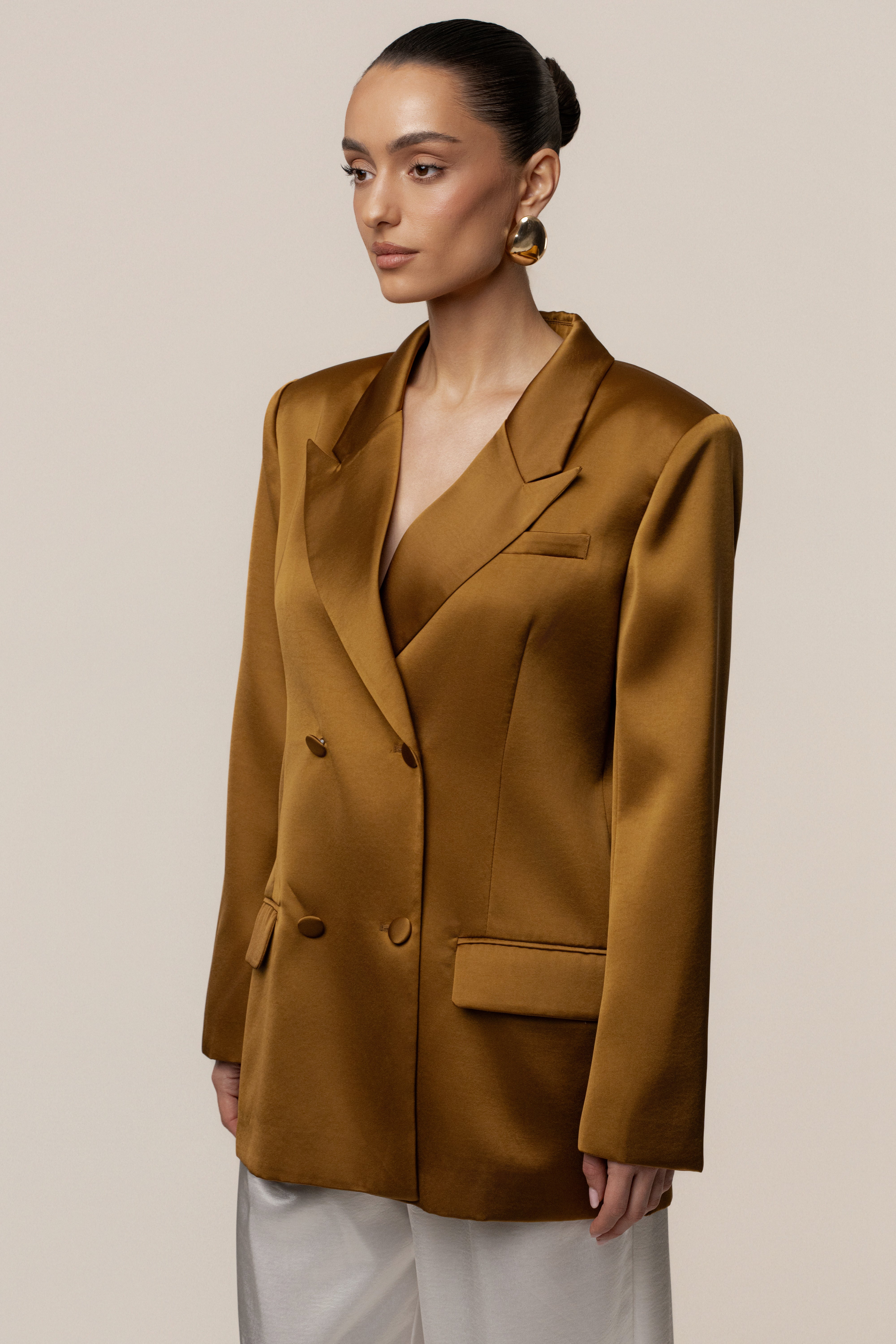 Bronze Lara Oversize Satin Blazer - JLUXLABEL