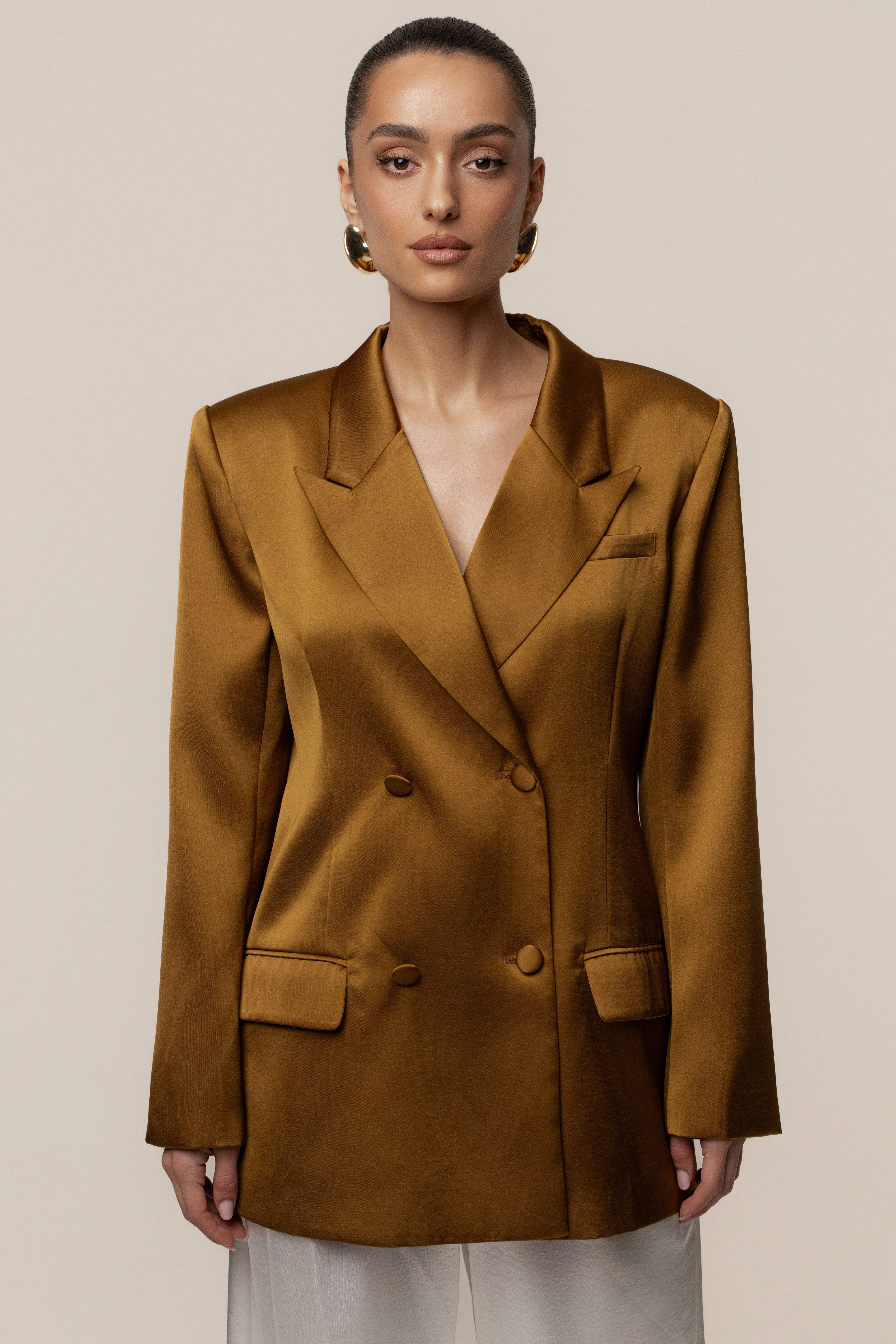 Bronze Lara Oversize Satin Blazer - JLUXLABEL