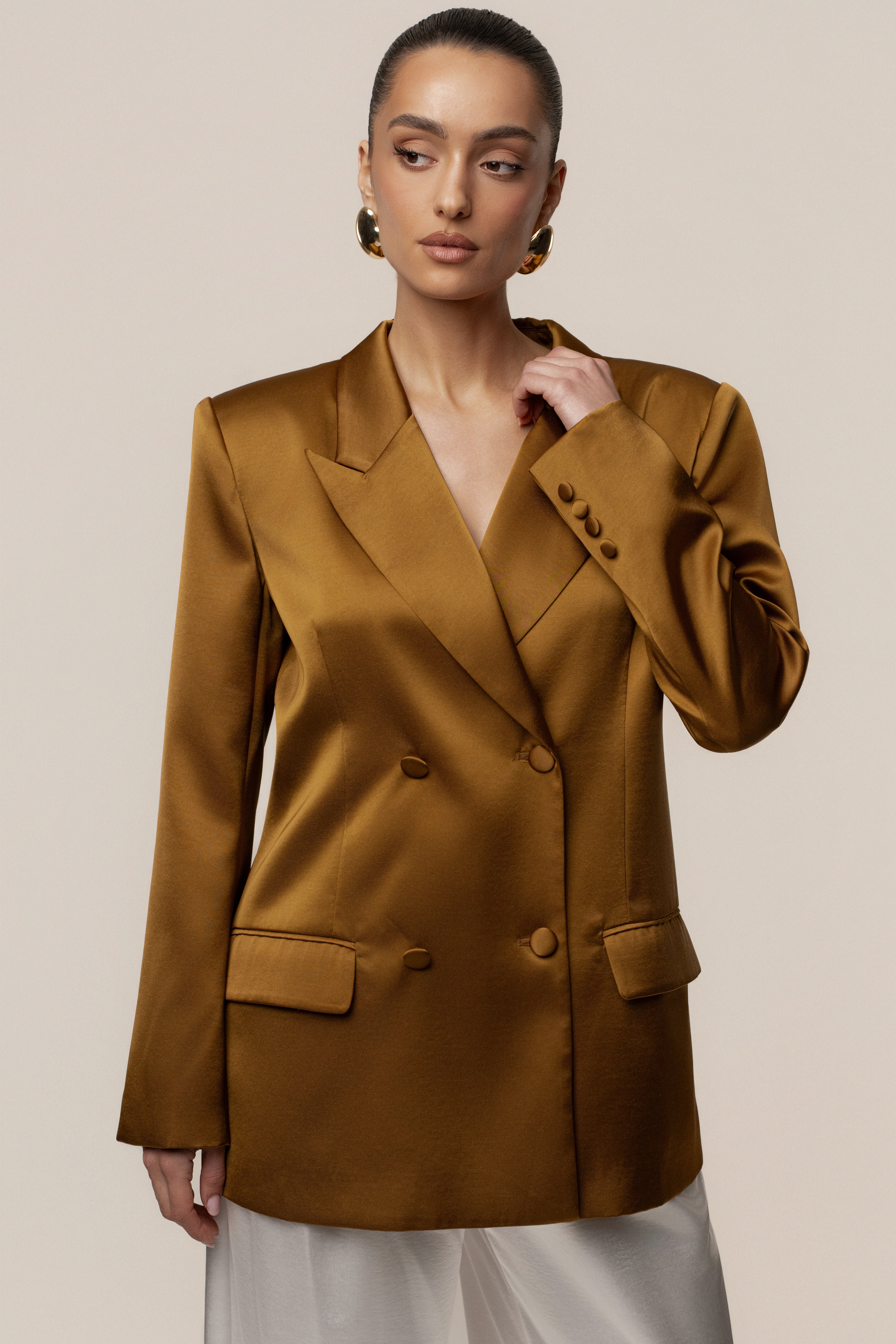 Bronze Lara Oversize Satin Blazer - JLUXLABEL