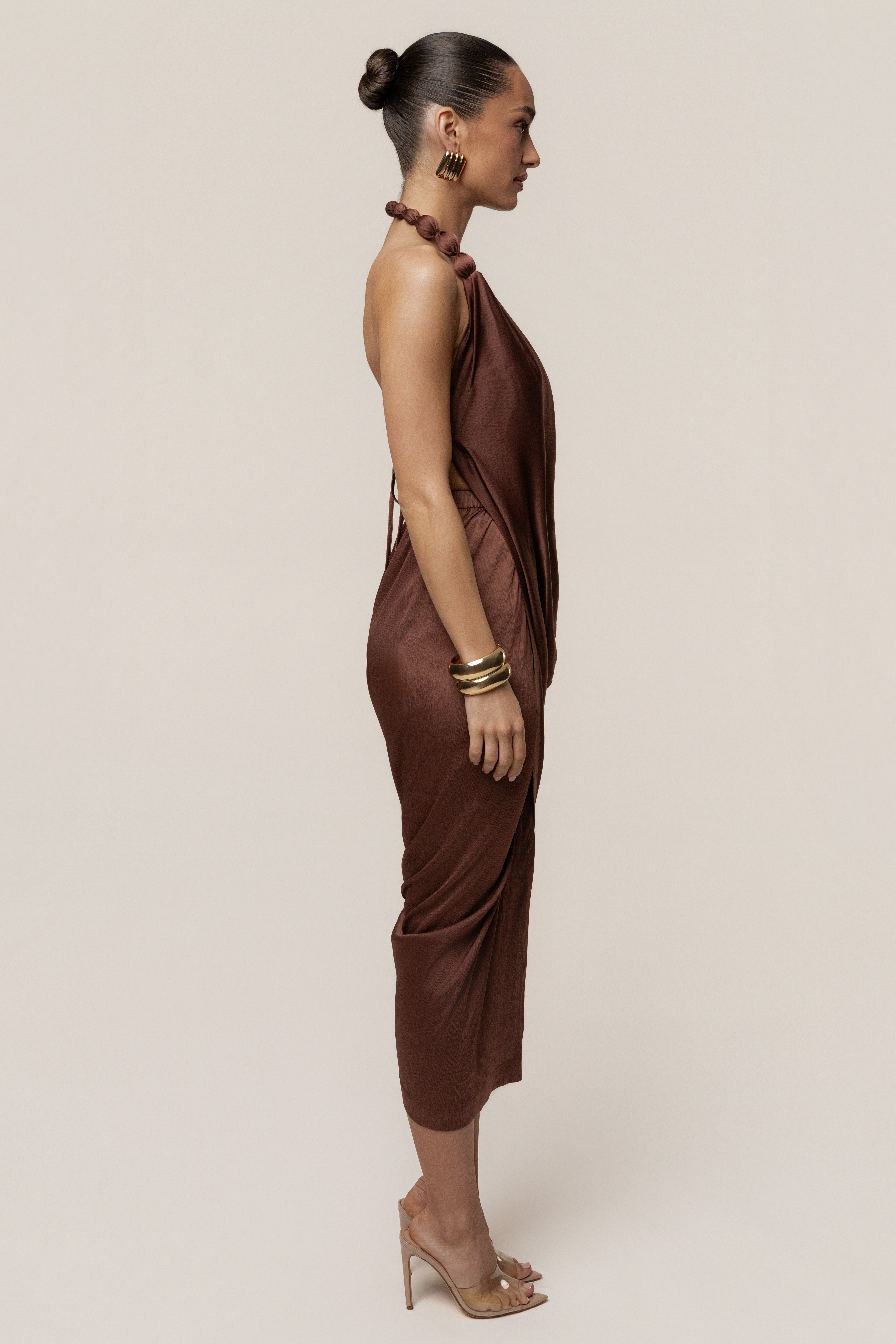 Brown Dolce Drape Dress - JLUXLABEL