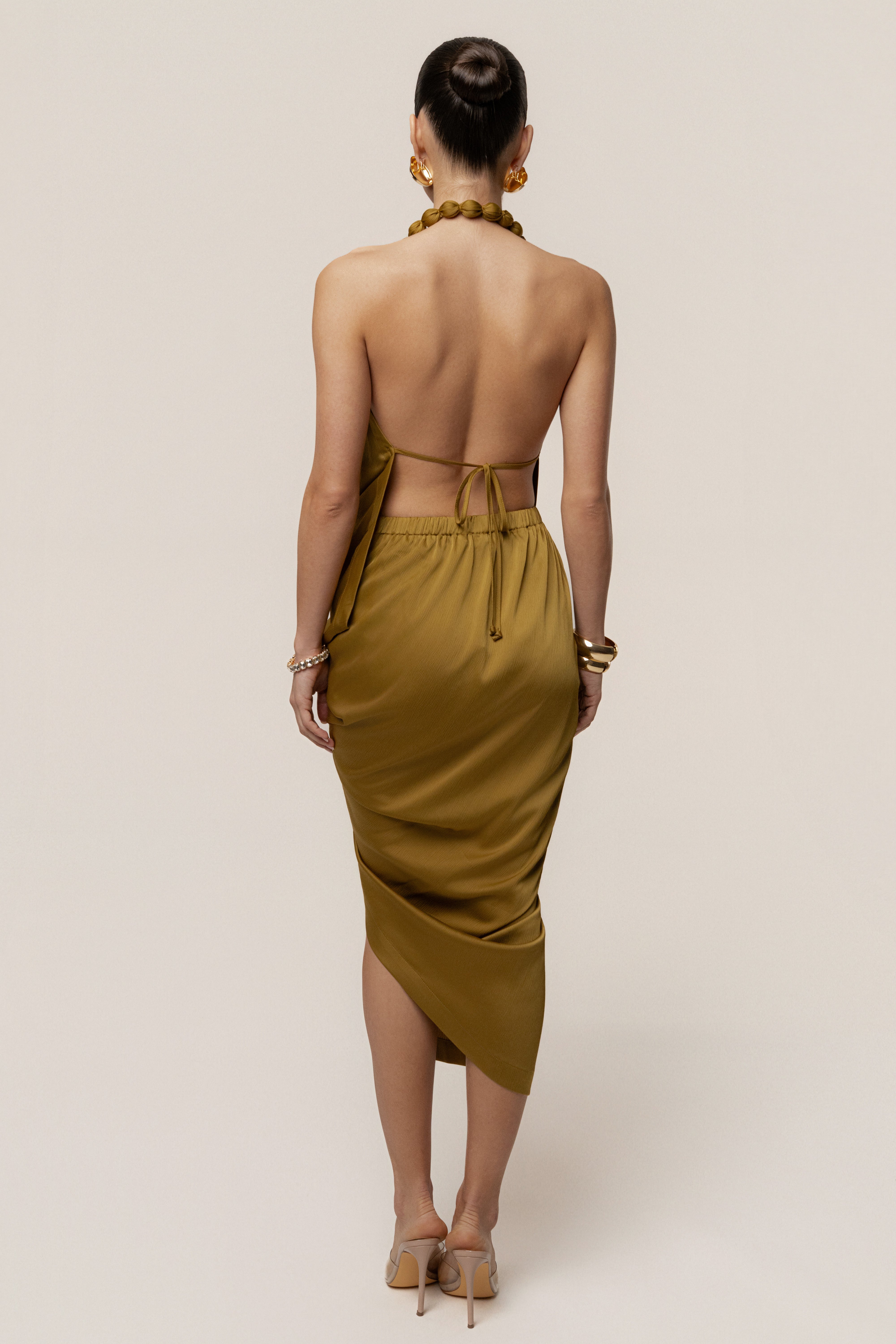 Lime Dolce Drape Dress - JLUXLABEL