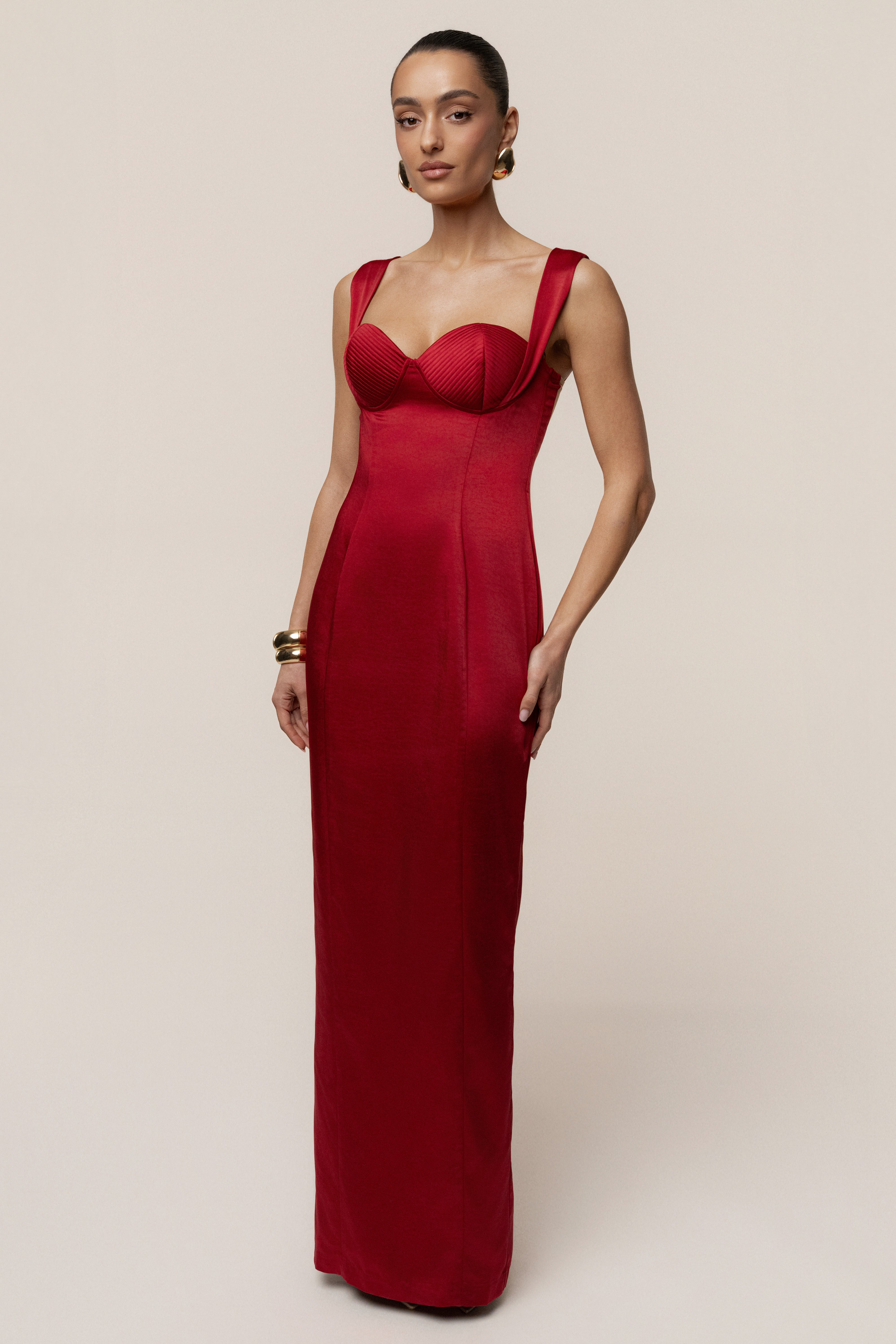 Red Amour Satin Maxi Dress - JLUXLABEL