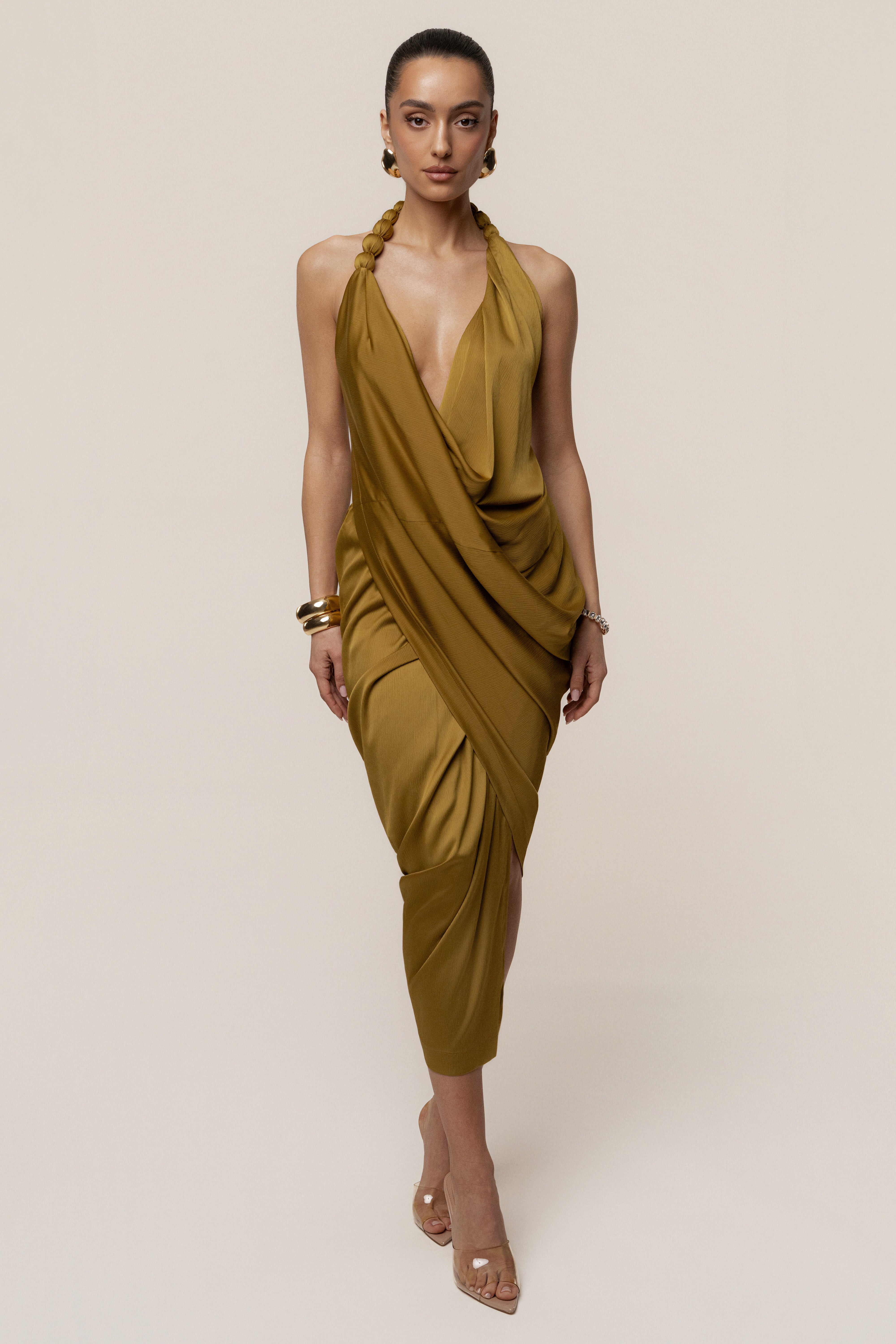 Lime Dolce Drape Dress - JLUXLABEL