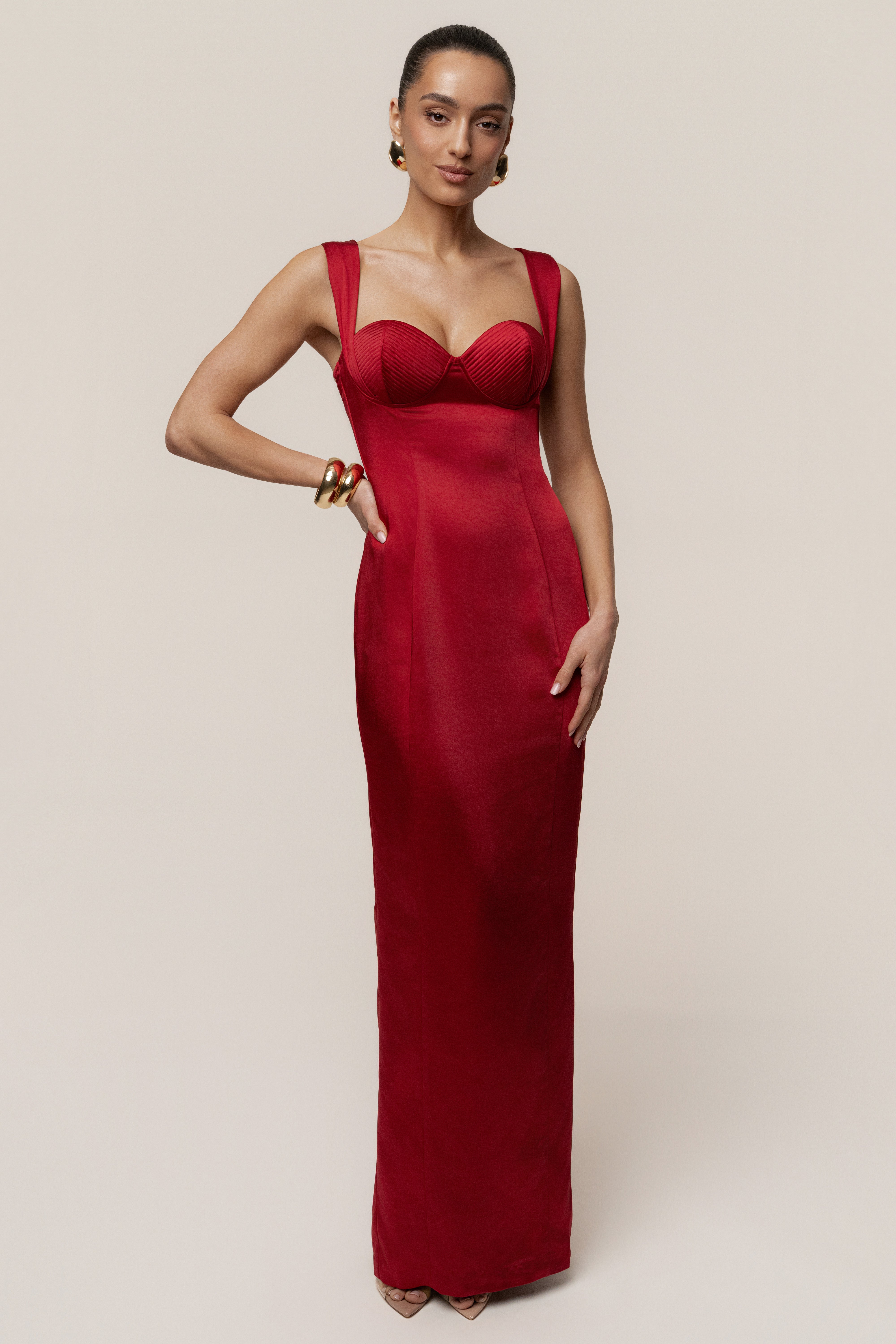 Red Amour Satin Maxi Dress - JLUXLABEL