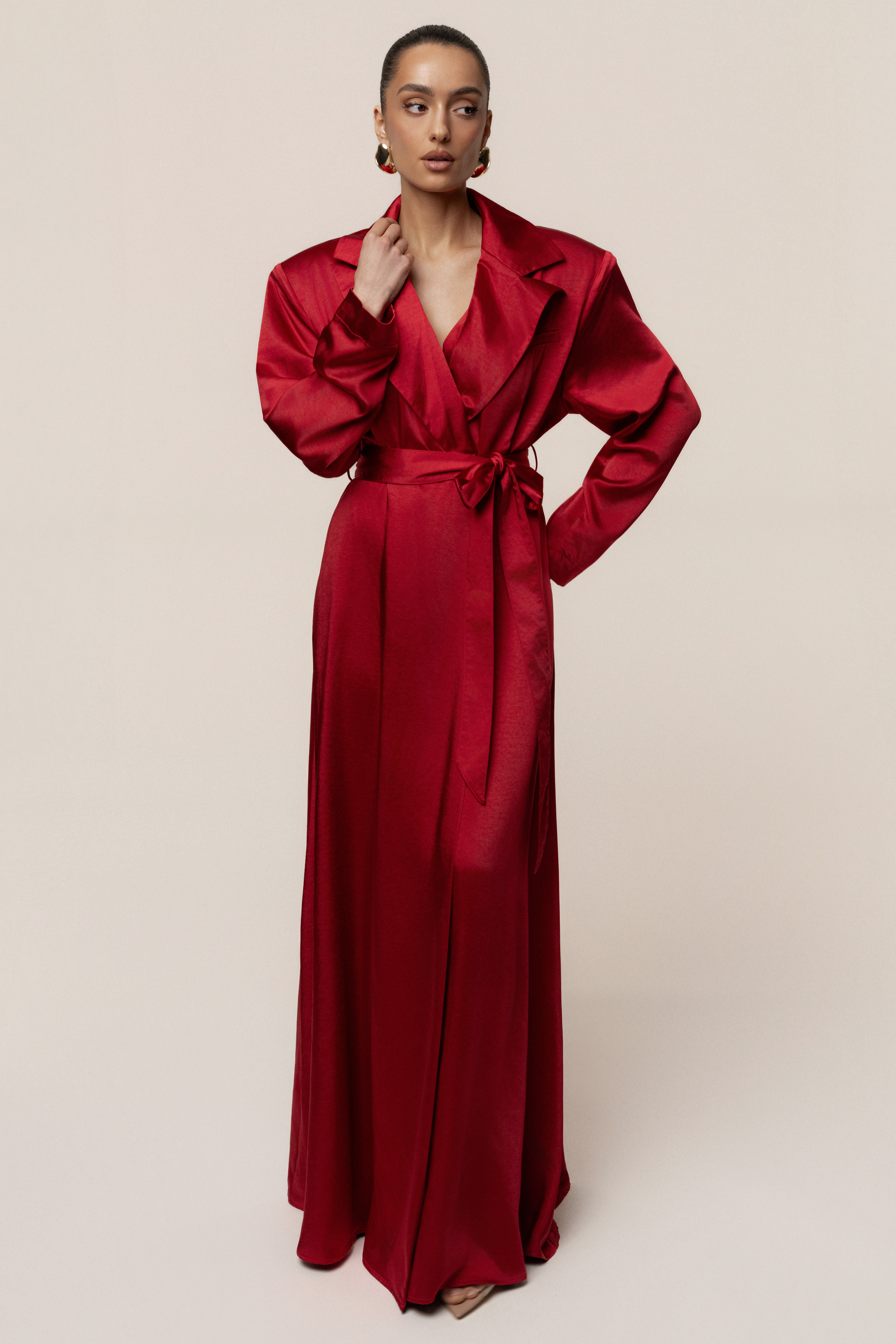 Burgundy Satin Embrace Maxi Dress - JLUXLABEL