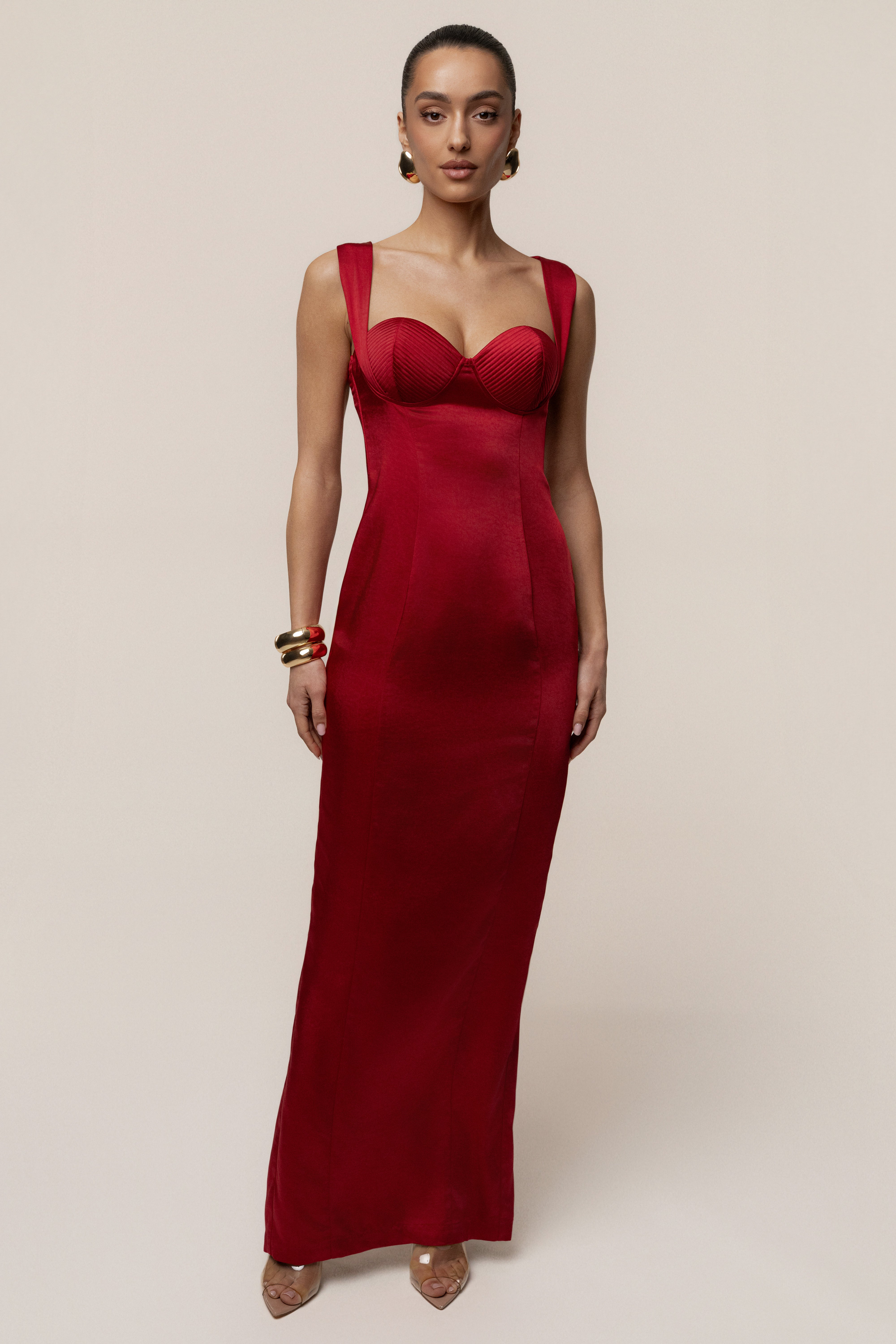 Red Amour Satin Maxi Dress - JLUXLABEL