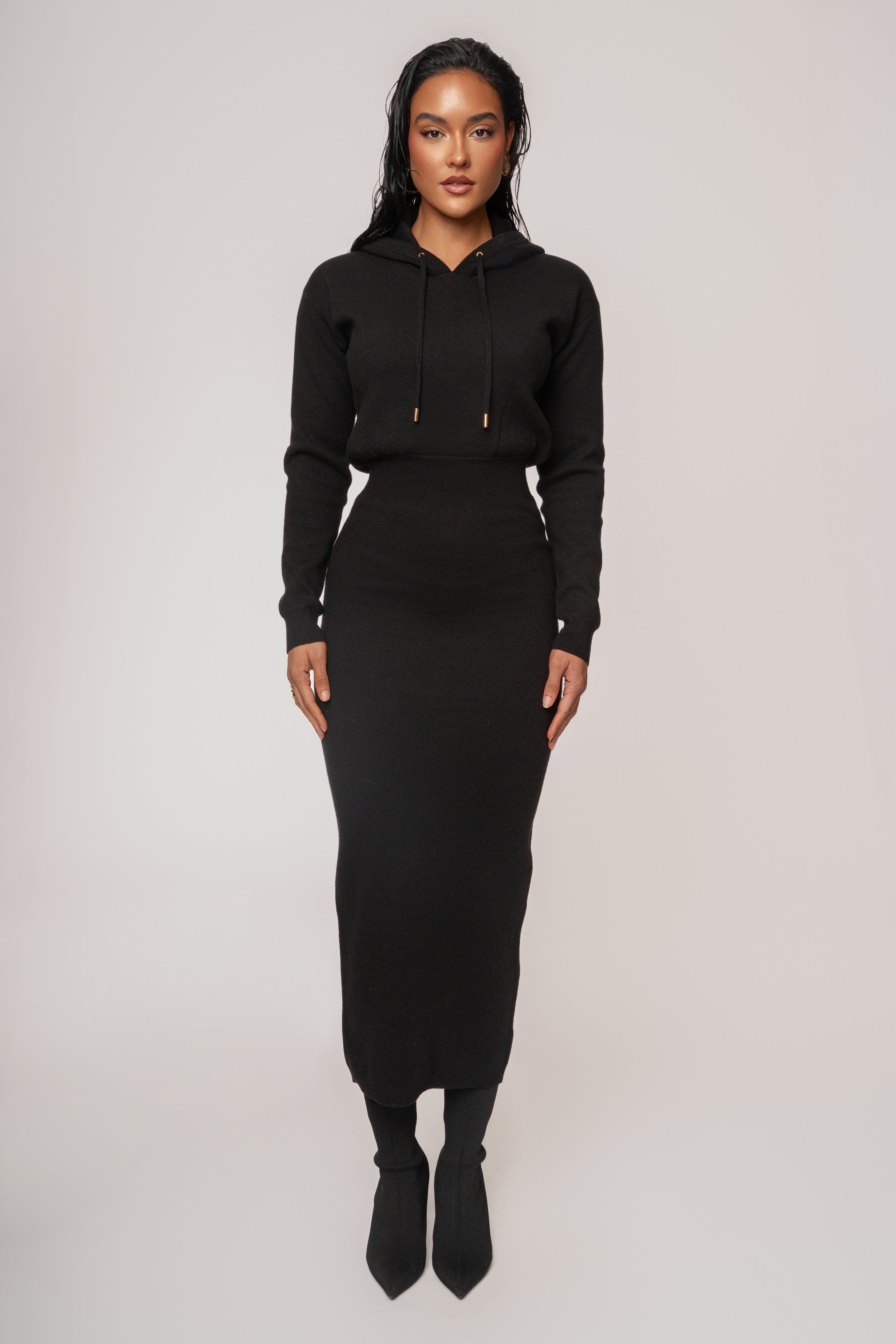 Black All In One Hoodie Dress - JLUXLABEL
