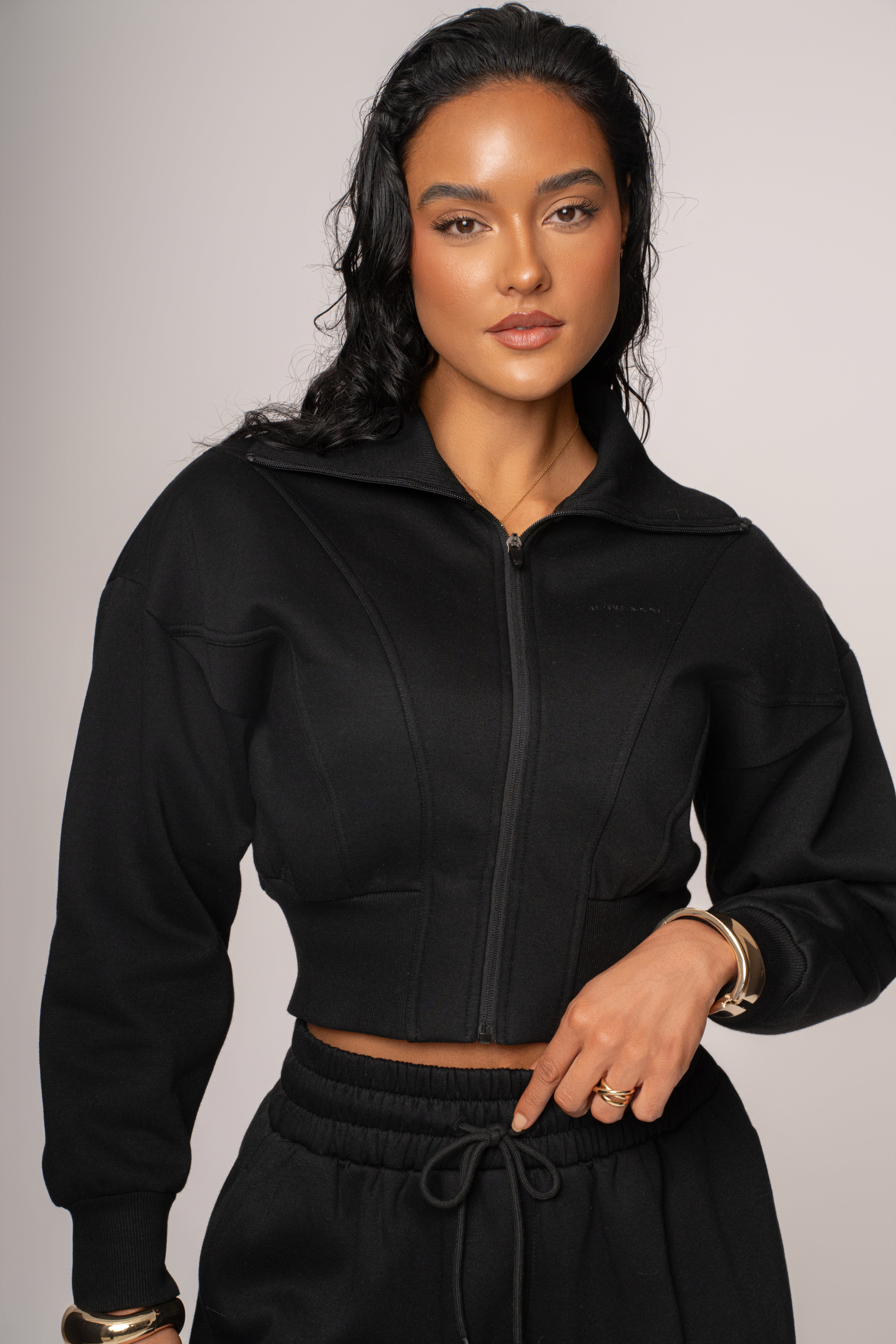 Black JLUXLABEL Logo Zip Up Jacket - JLUXLABEL