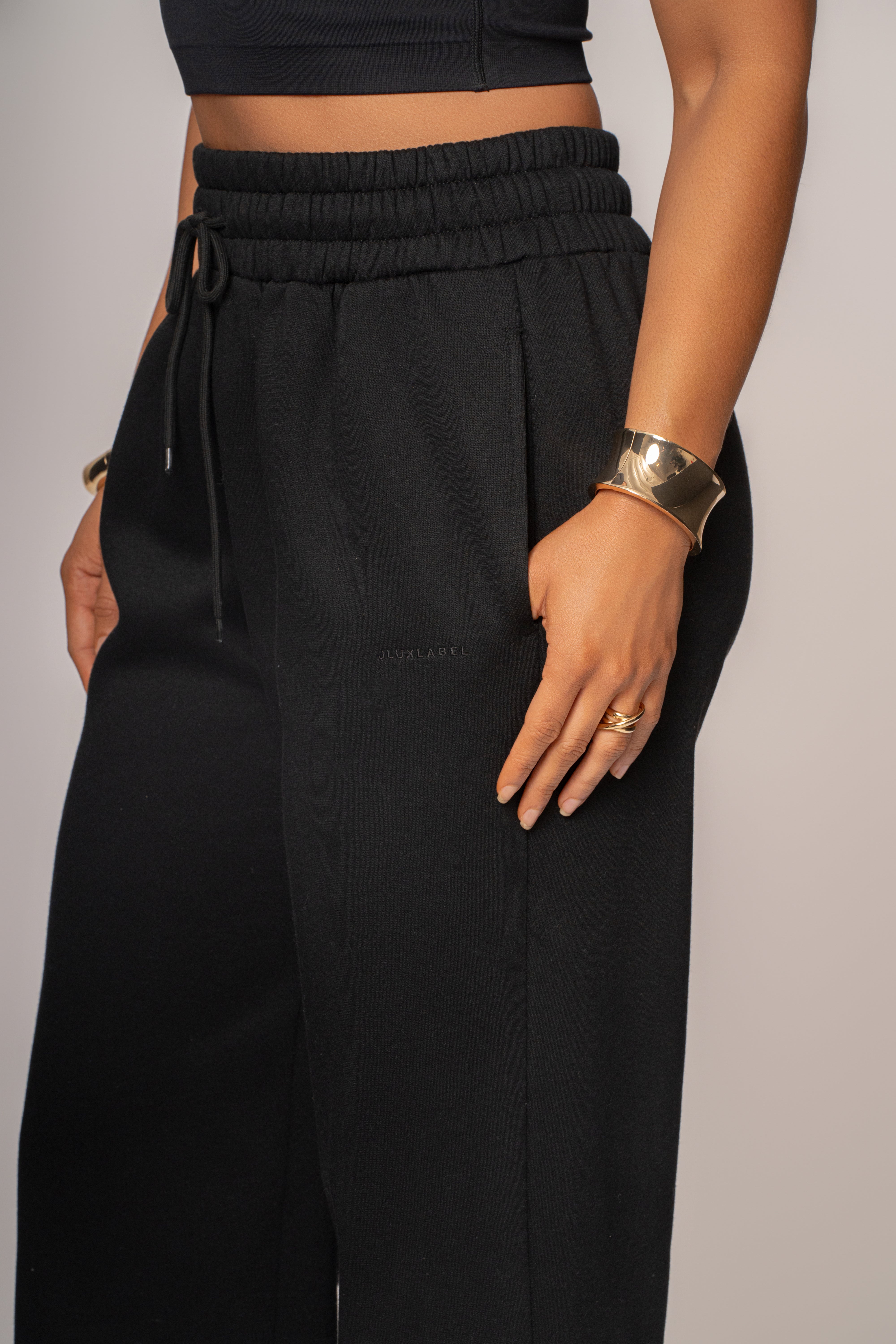 Black JLUXLABEL Logo Fleece Pants - JLUXLABEL