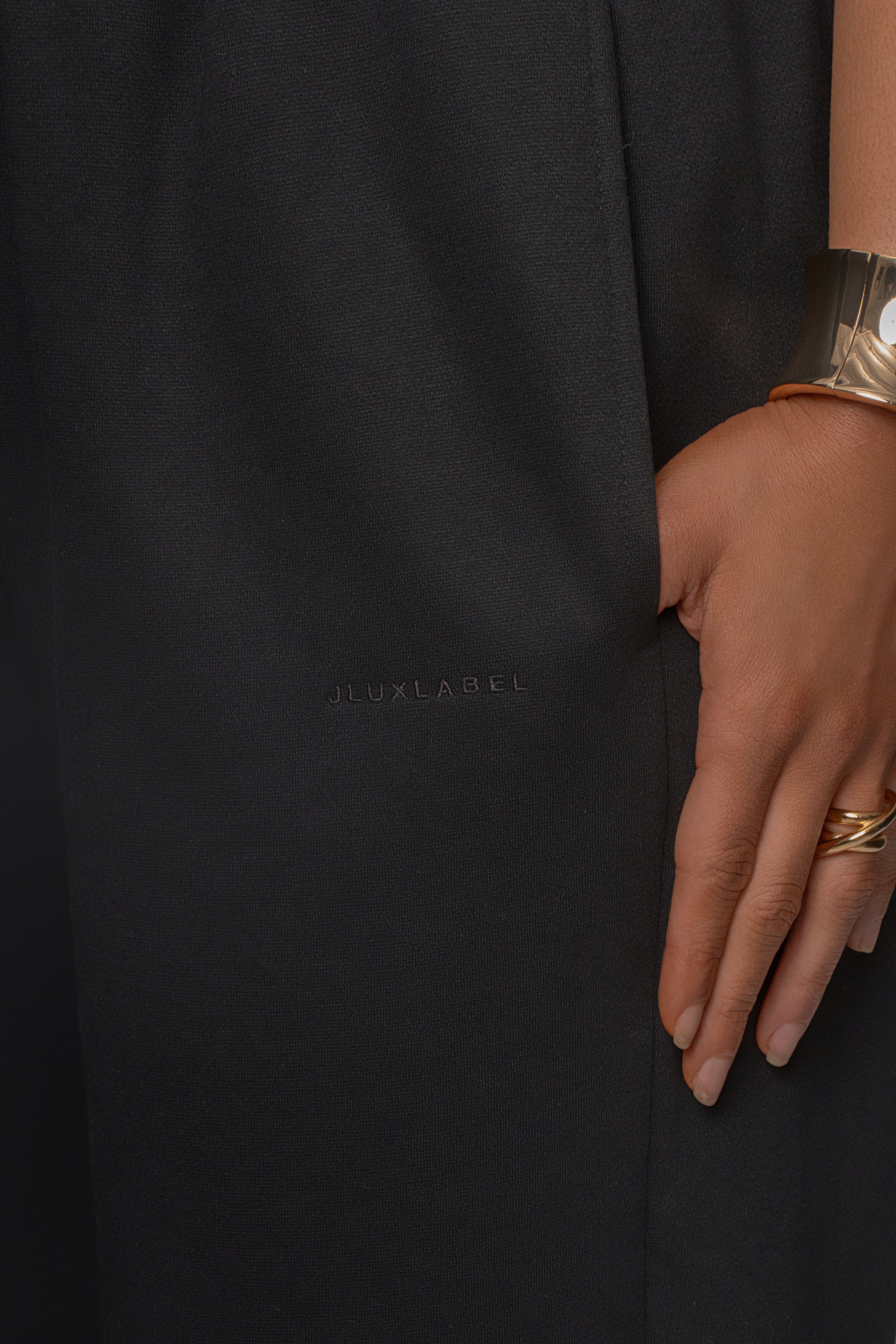 Black JLUXLABEL Logo Fleece Pants - JLUXLABEL