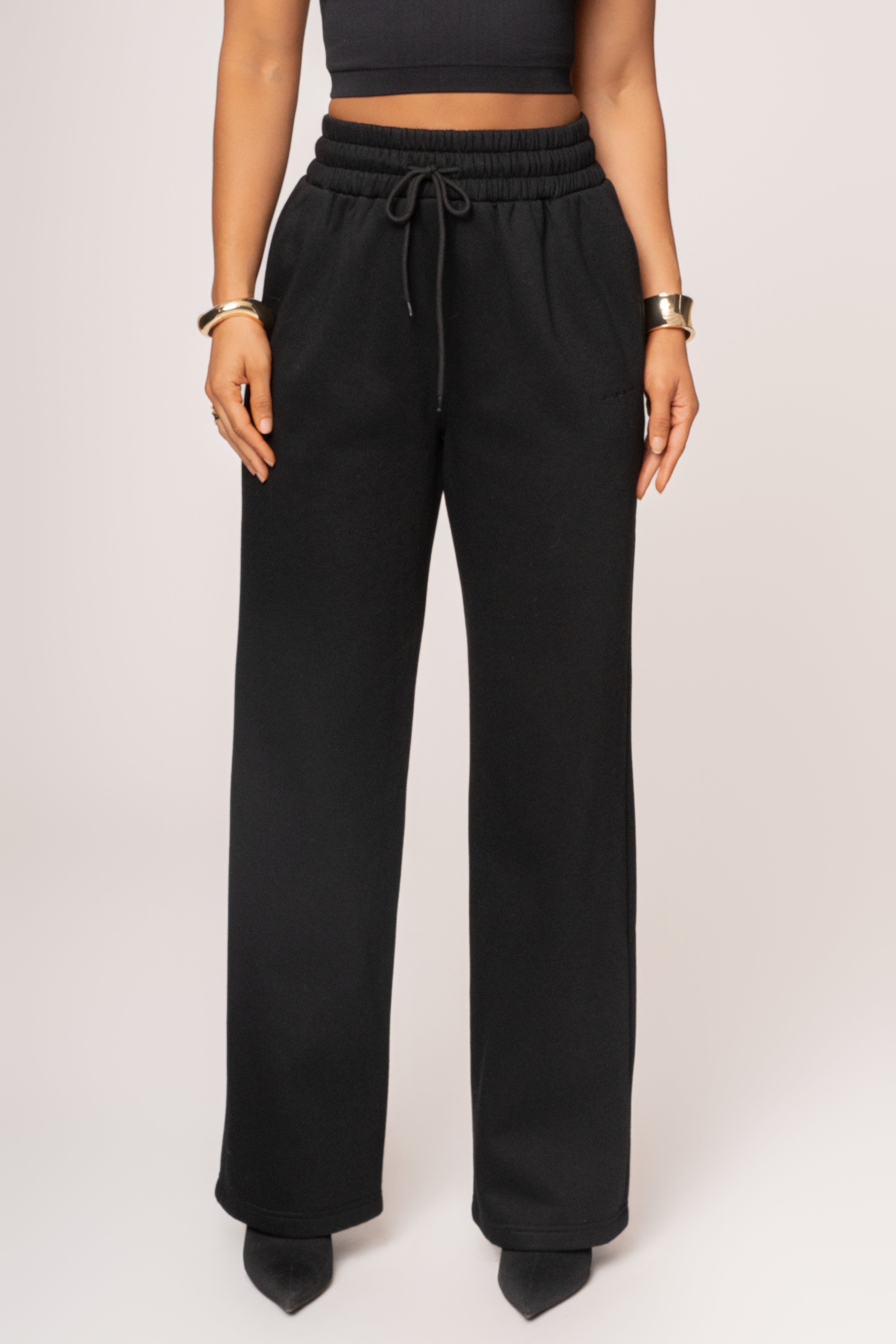 Black JLUXLABEL Logo Fleece Pants - JLUXLABEL